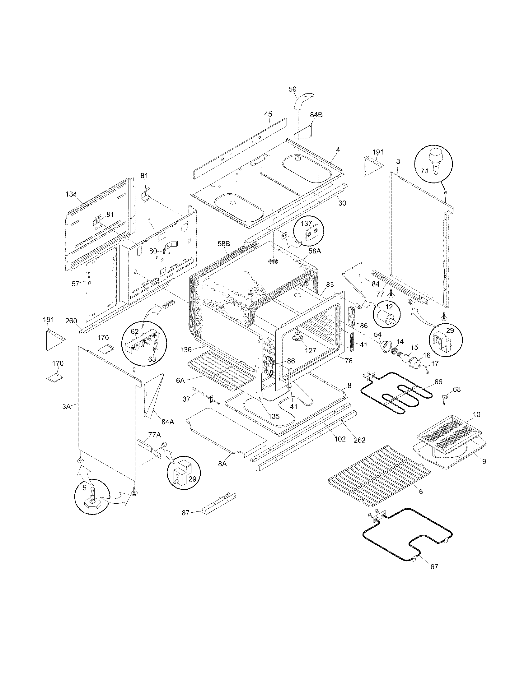 Frigidaire FEF402BWG body diagram