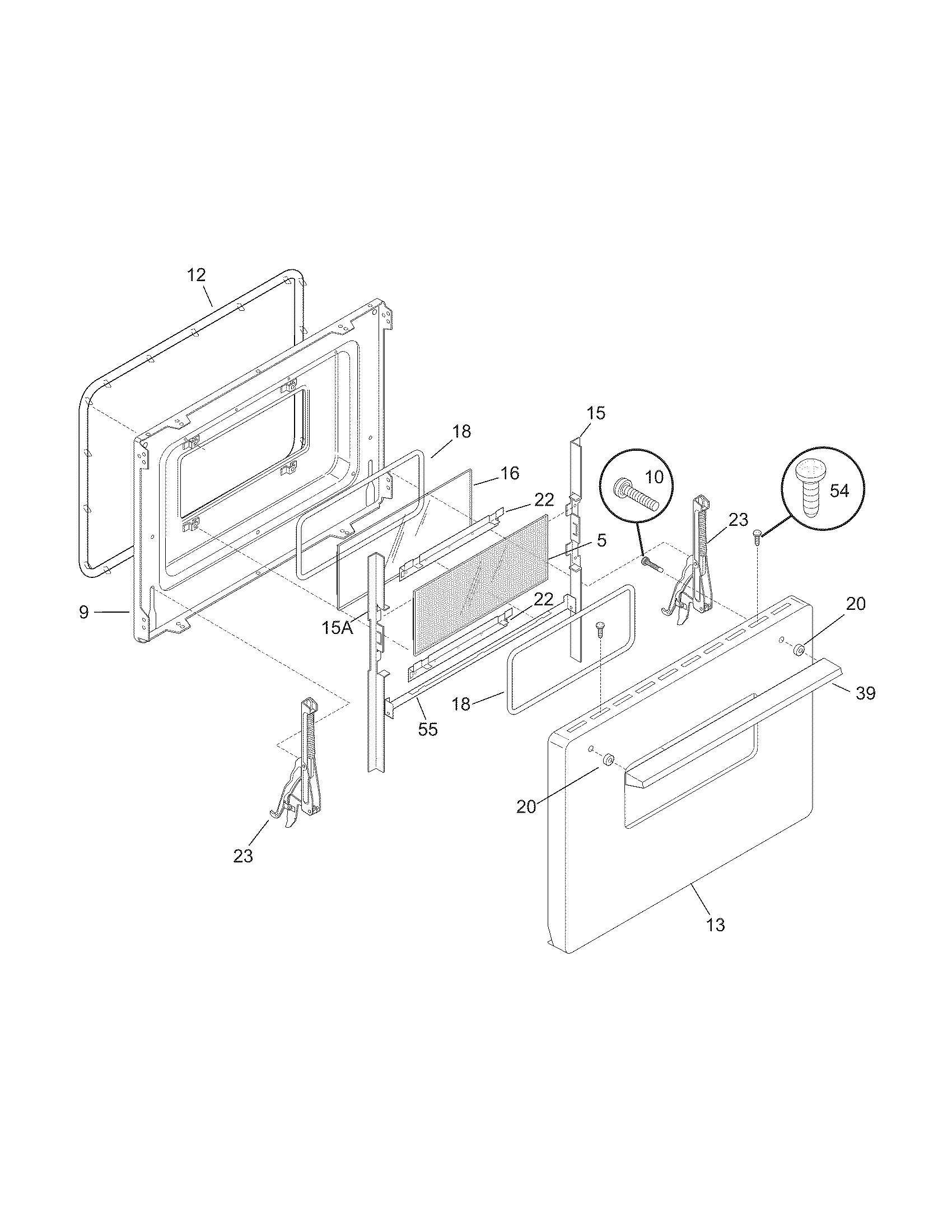 Frigidaire FEF402BWG oven door diagram