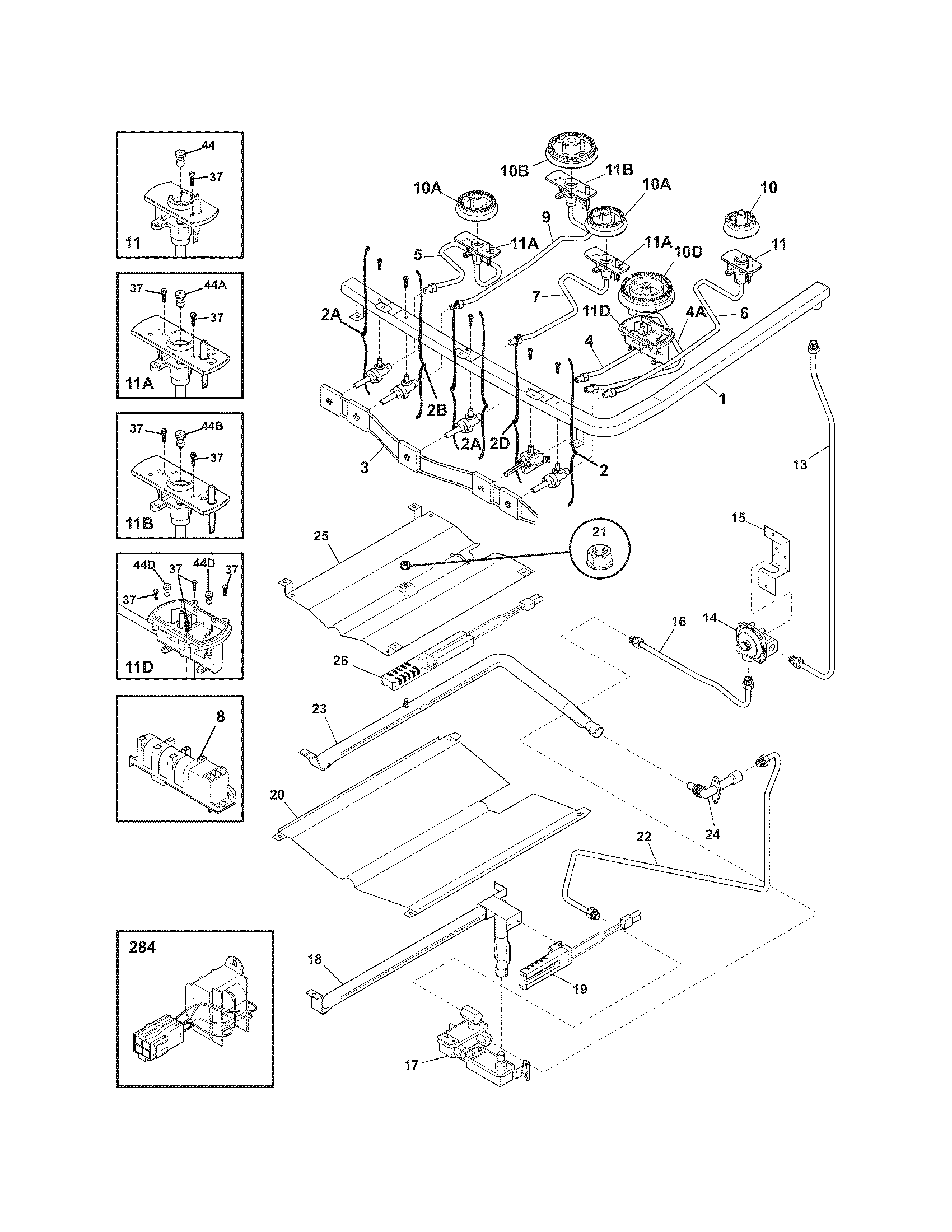 Electrolux CEW30GF6GWD burner diagram