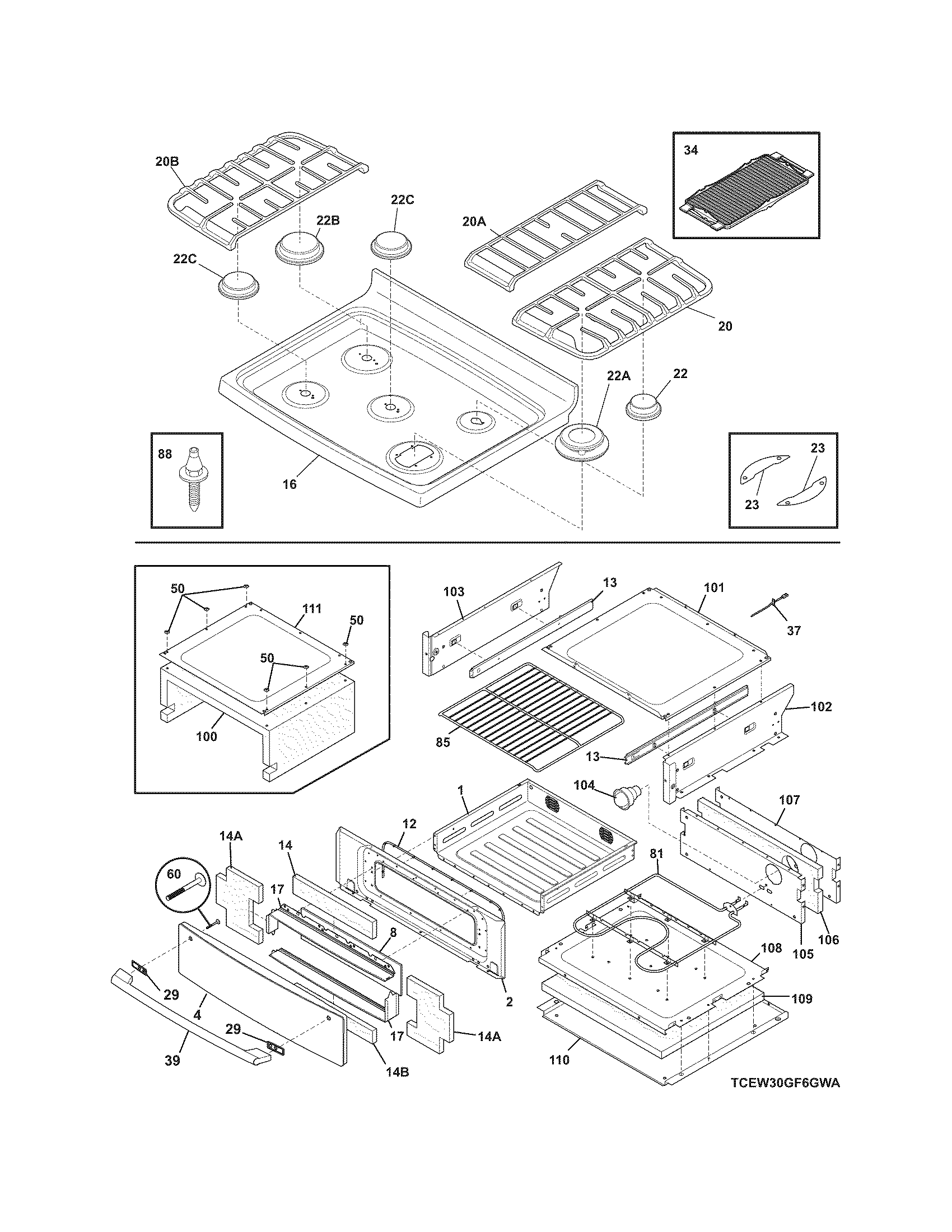 Electrolux CEW30GF6GWD top/drawer diagram