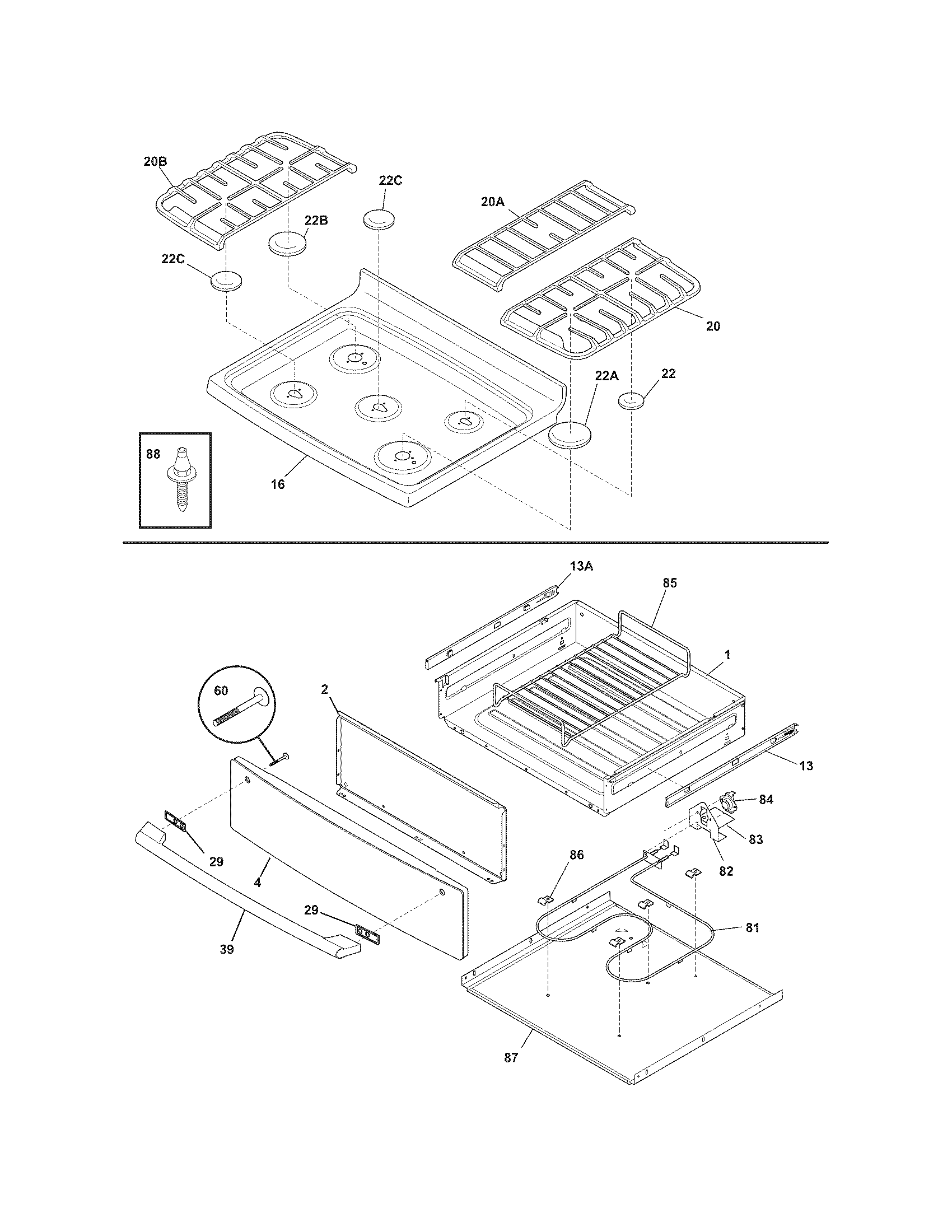 Electrolux EI30GF55GBC top/drawer diagram