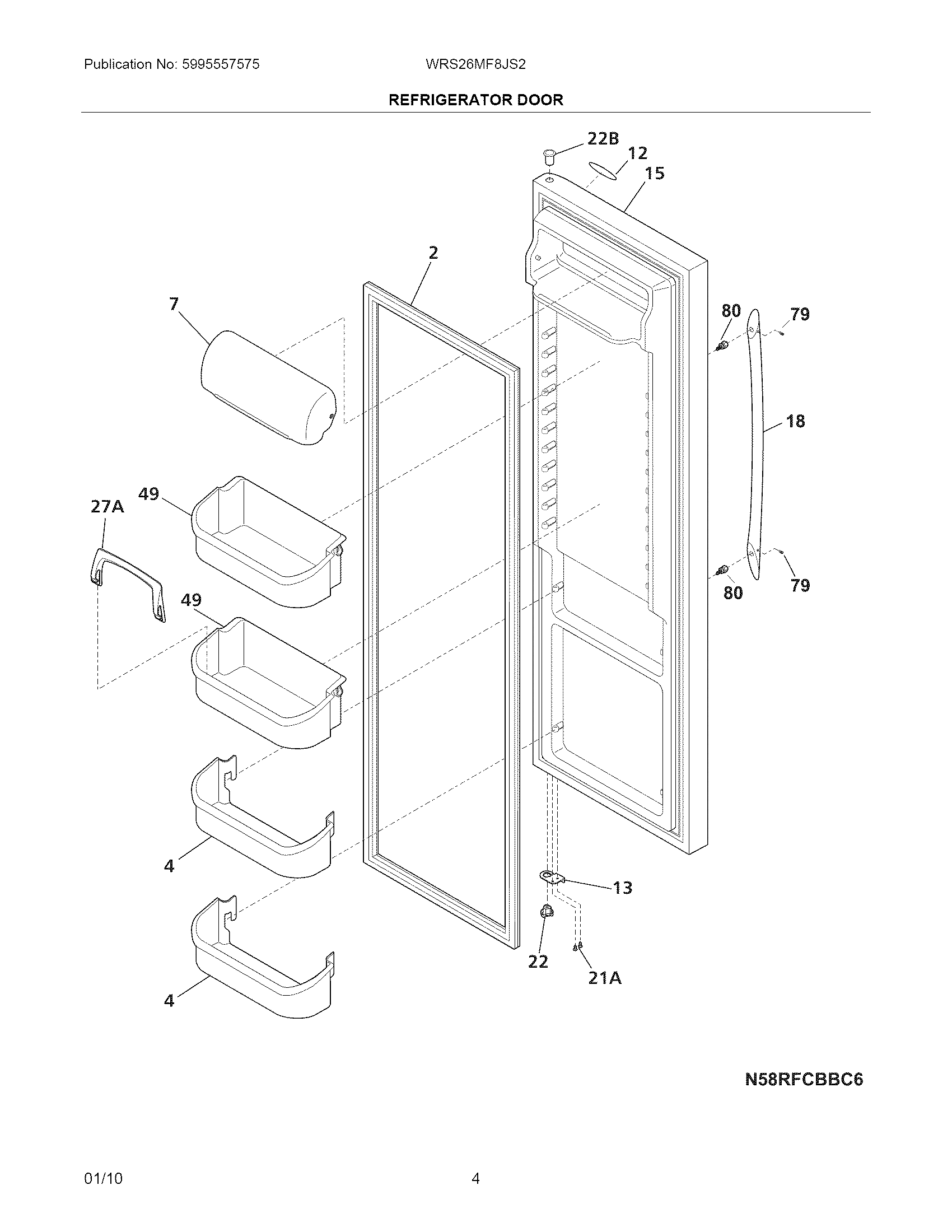 White-Westinghouse WRS26MF8JS2 refrigerator door diagram