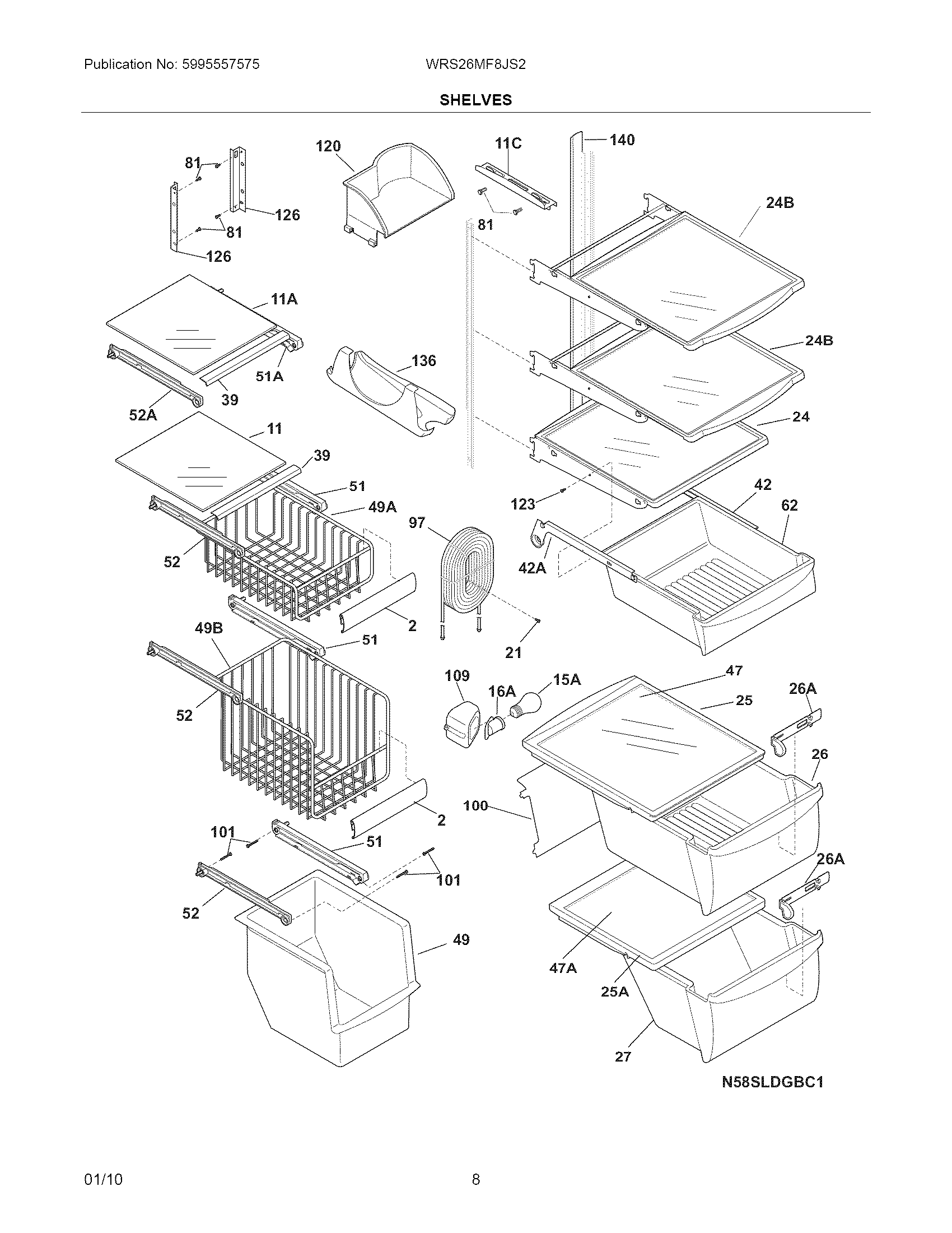 White-Westinghouse WRS26MF8JS2 shelves diagram