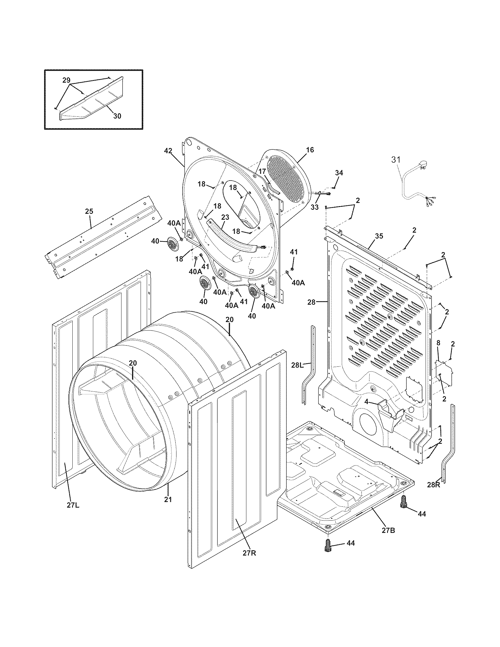 Crosley CDEC450KW0 cabinet/drum diagram