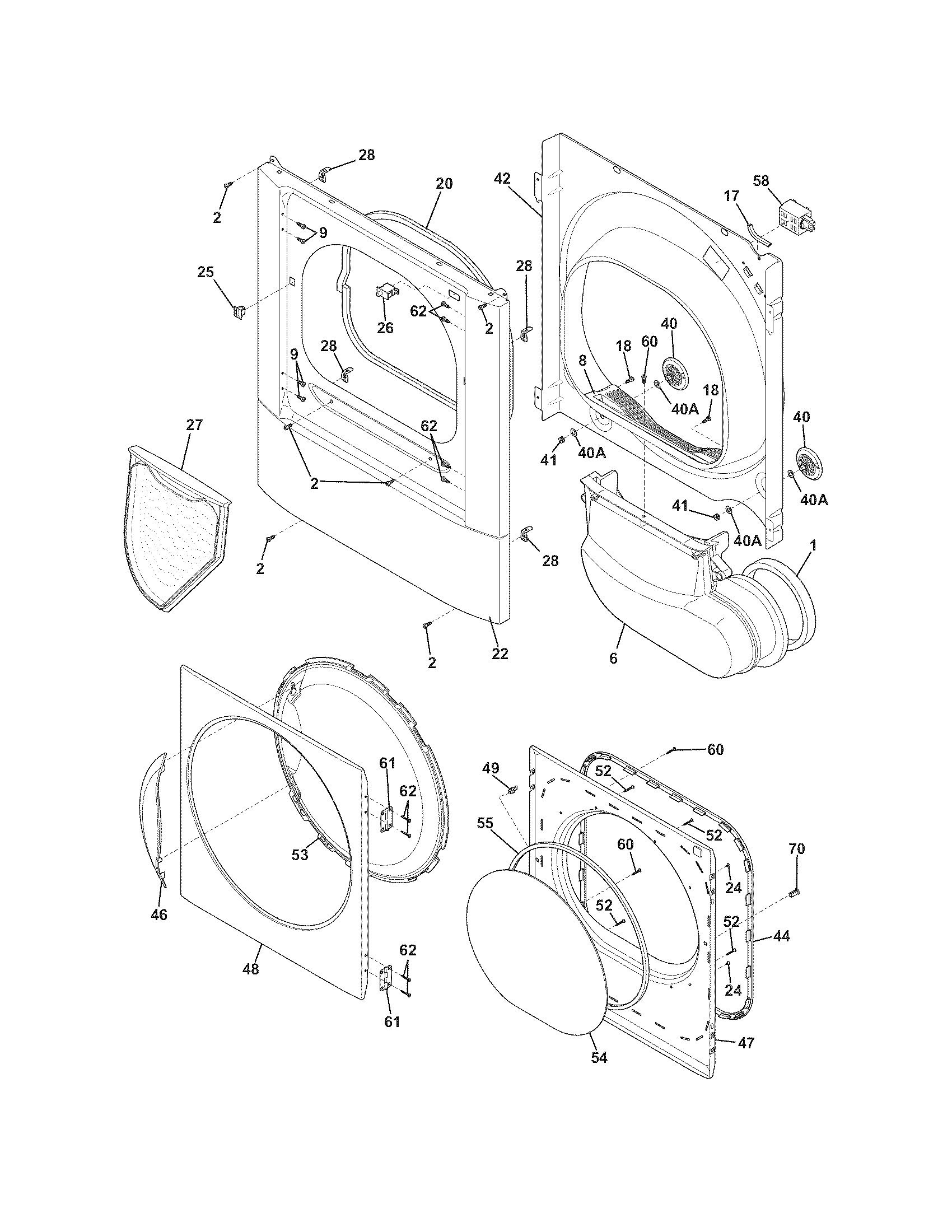 Crosley CDEC450KW0 front panel/lint filter diagram