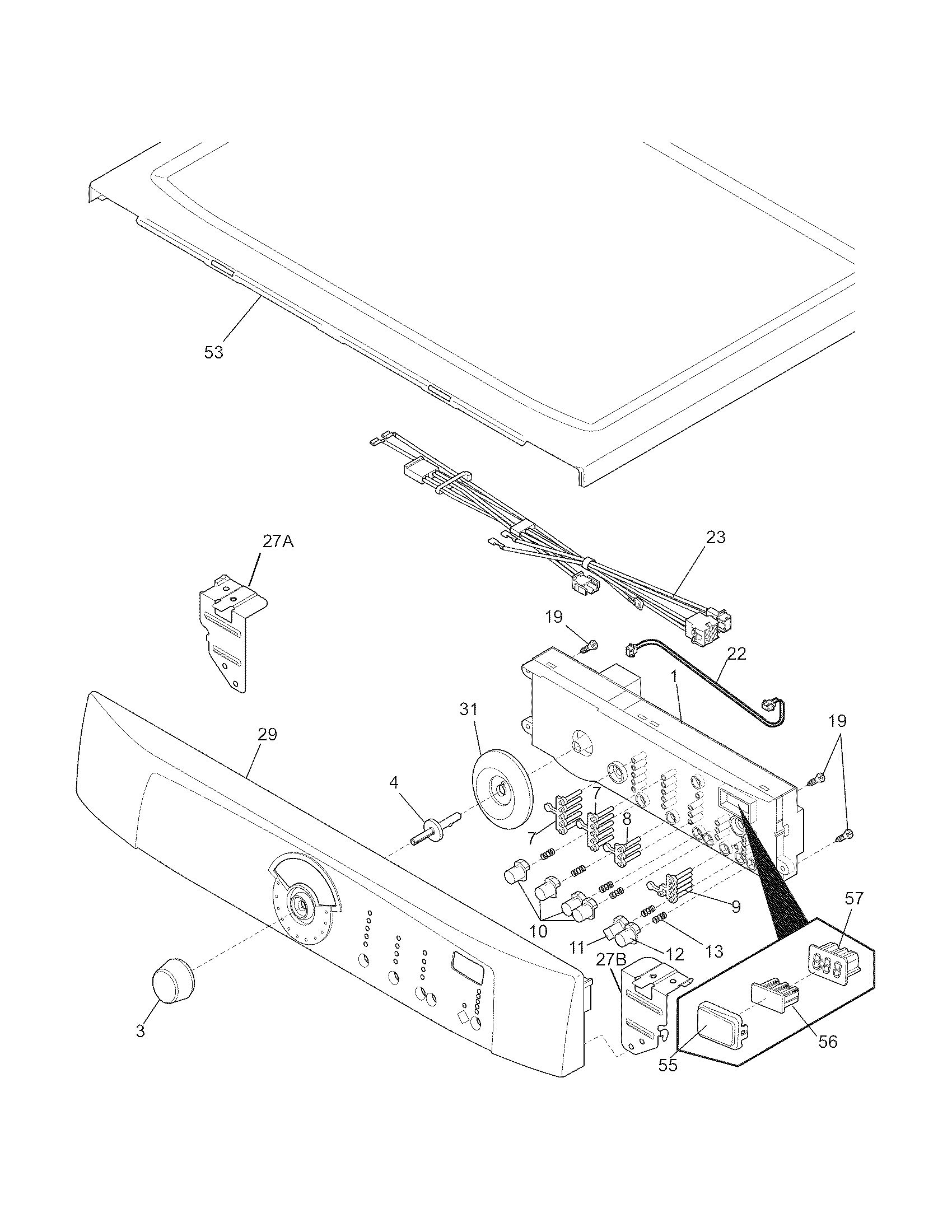 Crosley CDEC450KW0 controls/top panel diagram