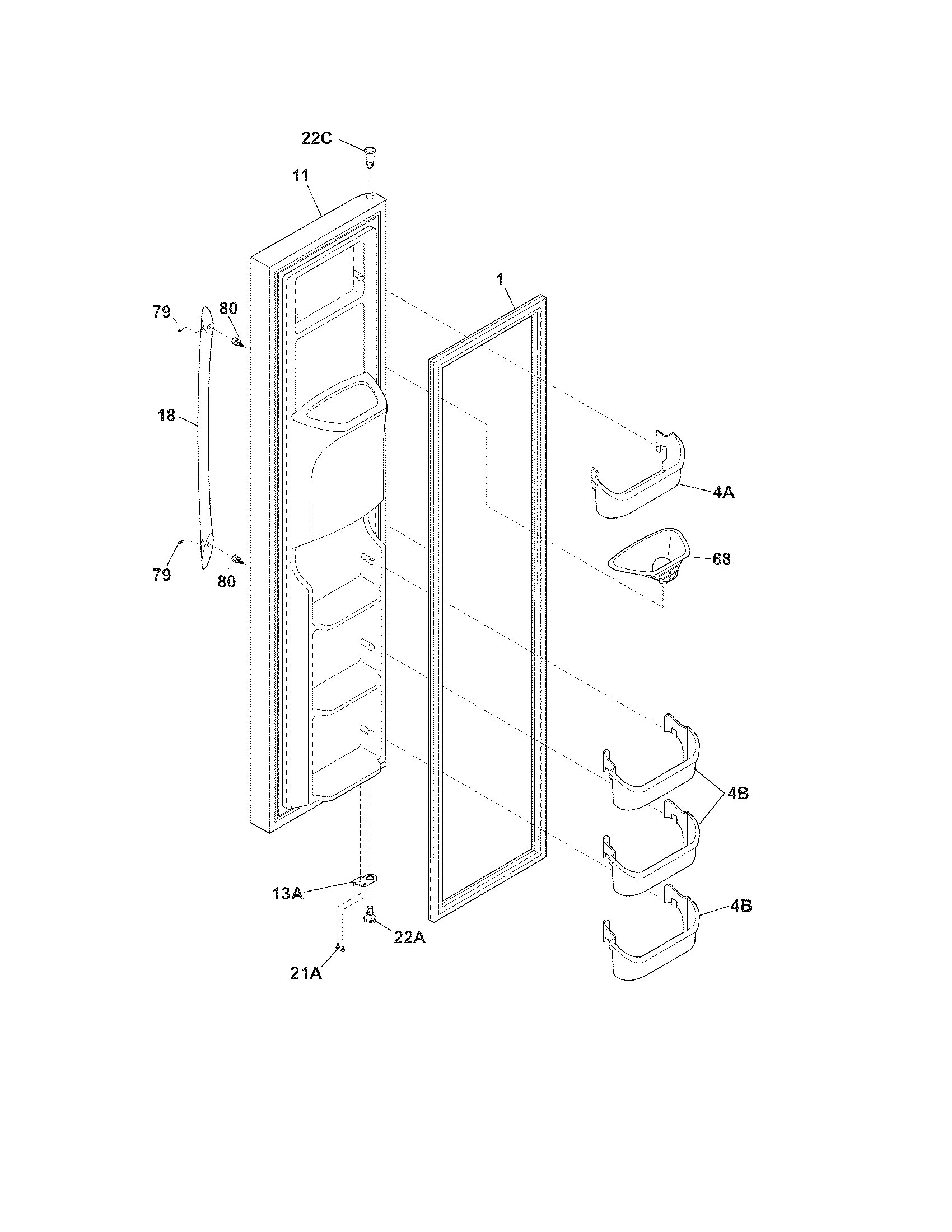 Frigidaire FGHS2334KQ2 freezer door diagram