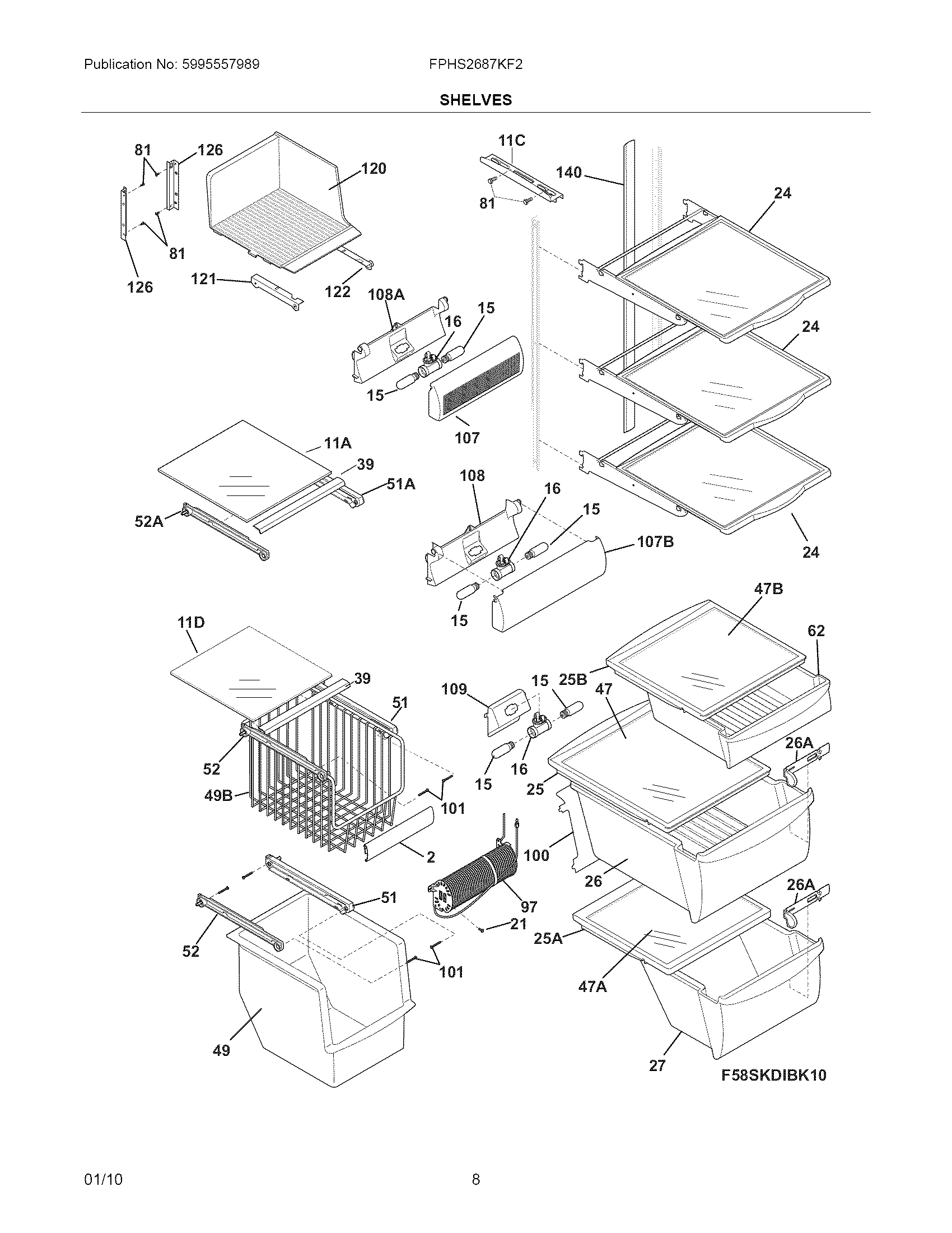 Frigidaire FPHS2687KF2 shelves diagram