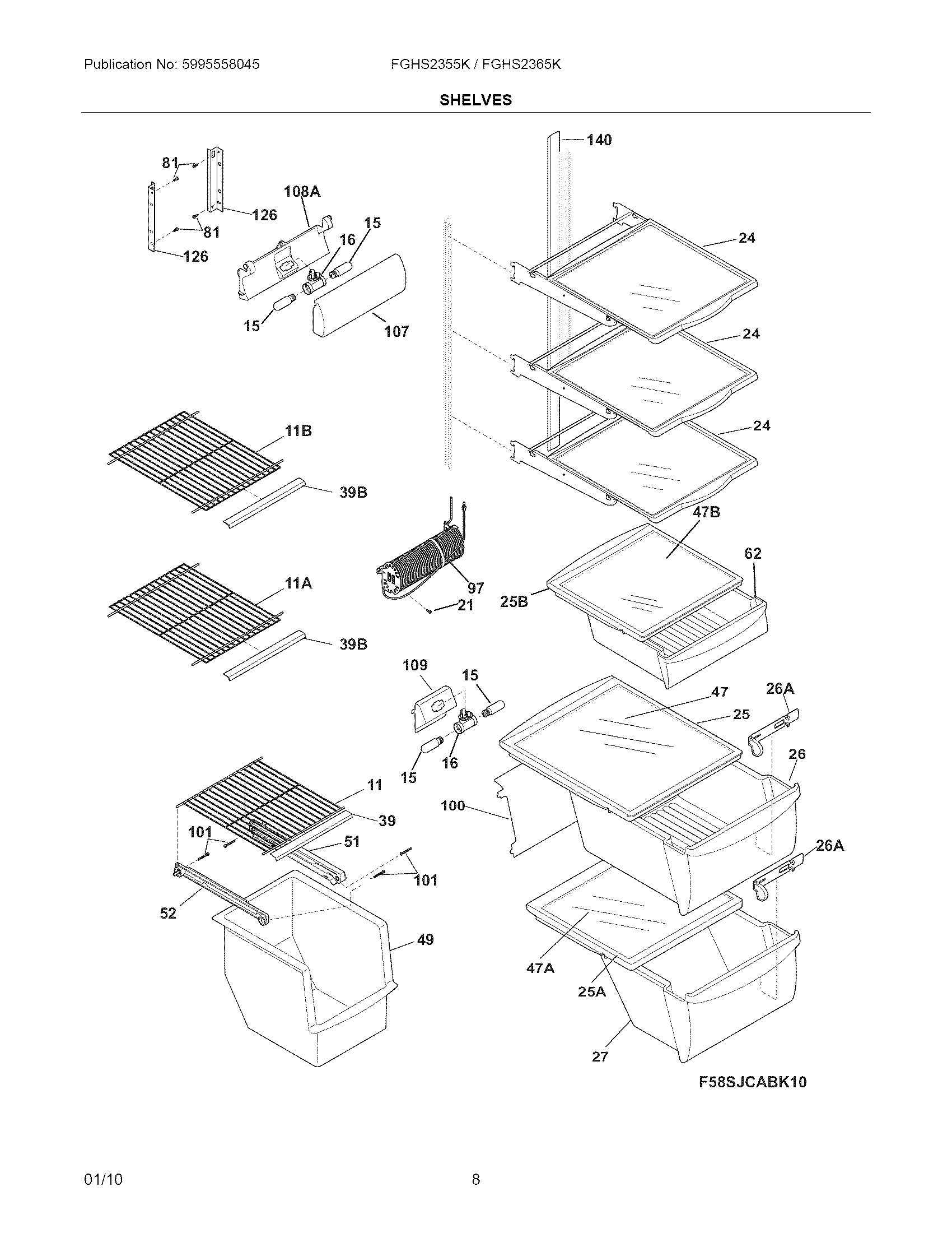Frigidaire FGHS2355KE2 shelves diagram