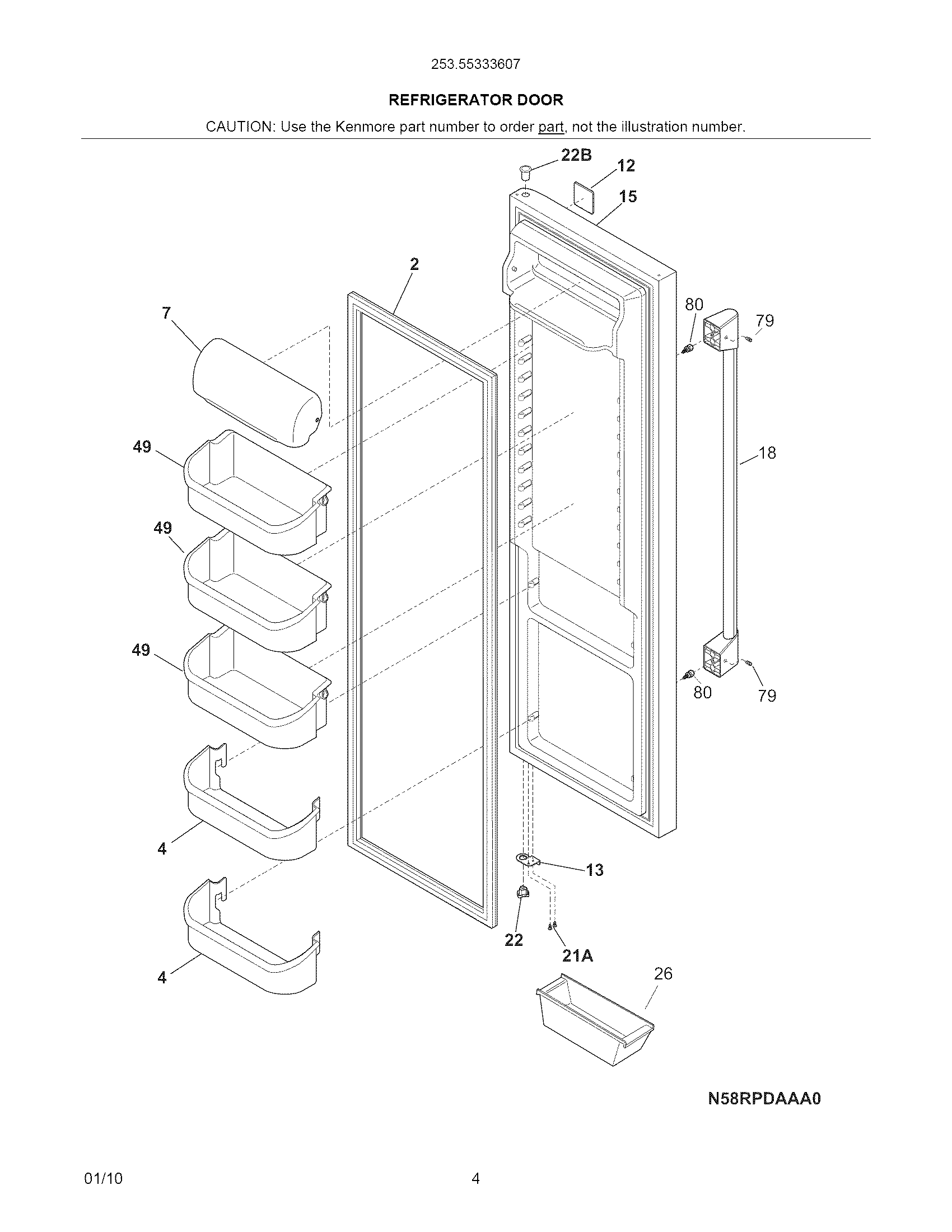 Kenmore Pro 25355333607 refrigerator door diagram