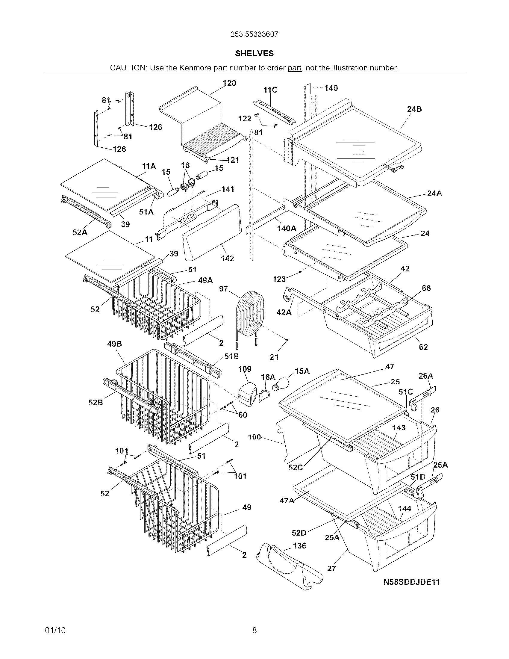 Kenmore Pro 25355333607 shelves diagram