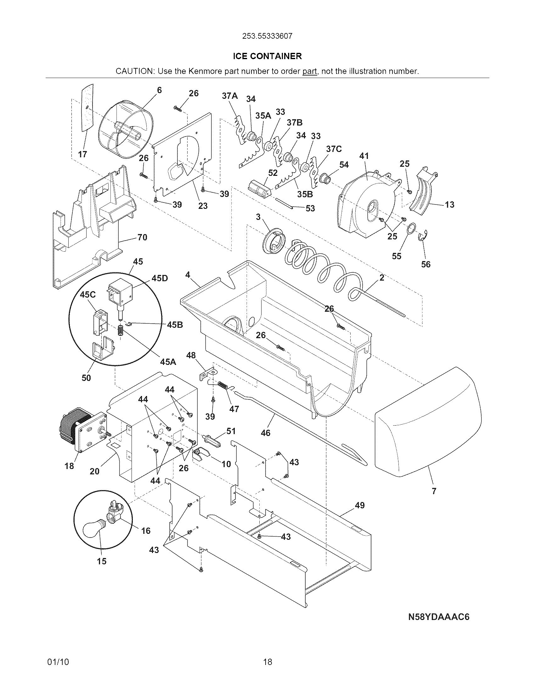 Kenmore Pro 25355333607 ice container diagram