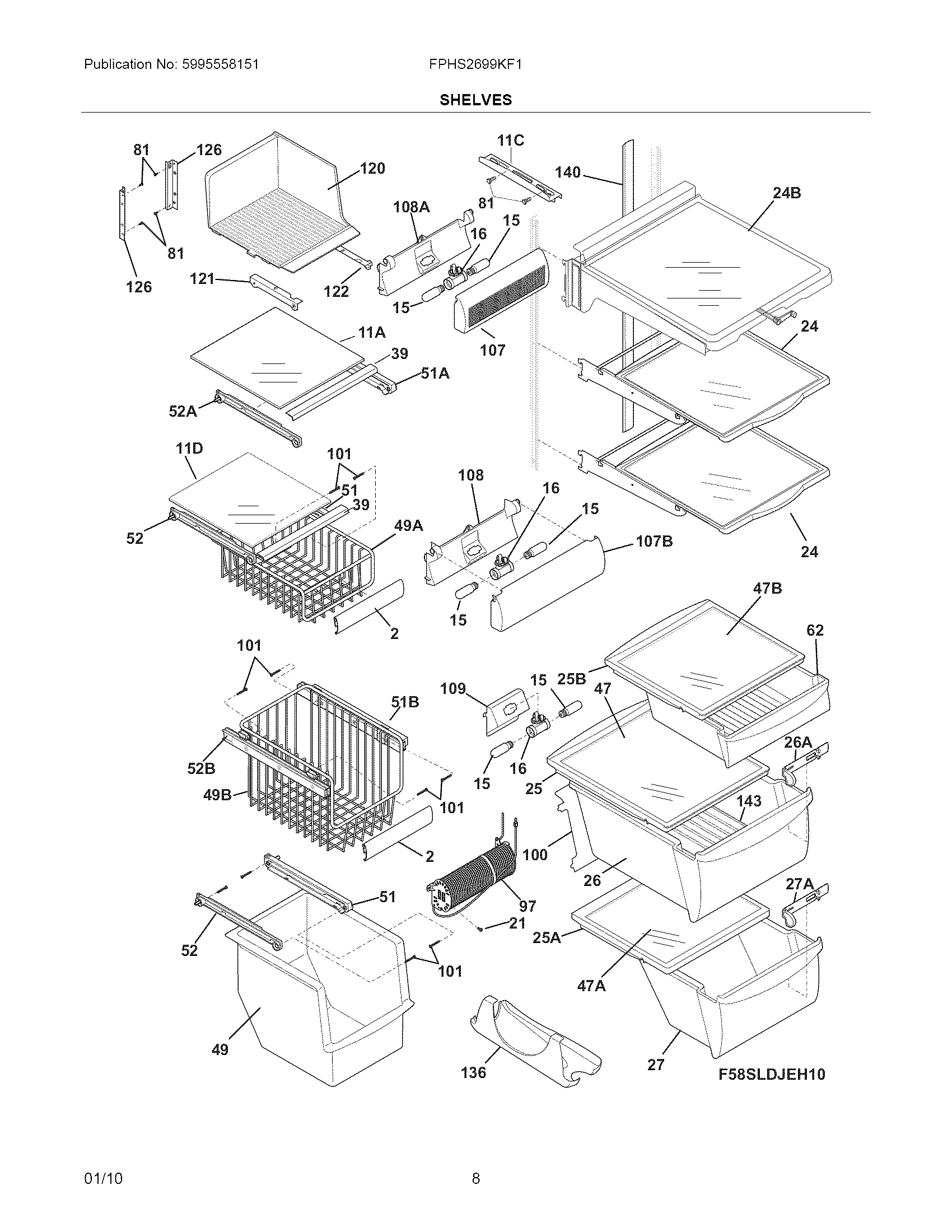 Frigidaire FPHS2699KF1 shelves diagram