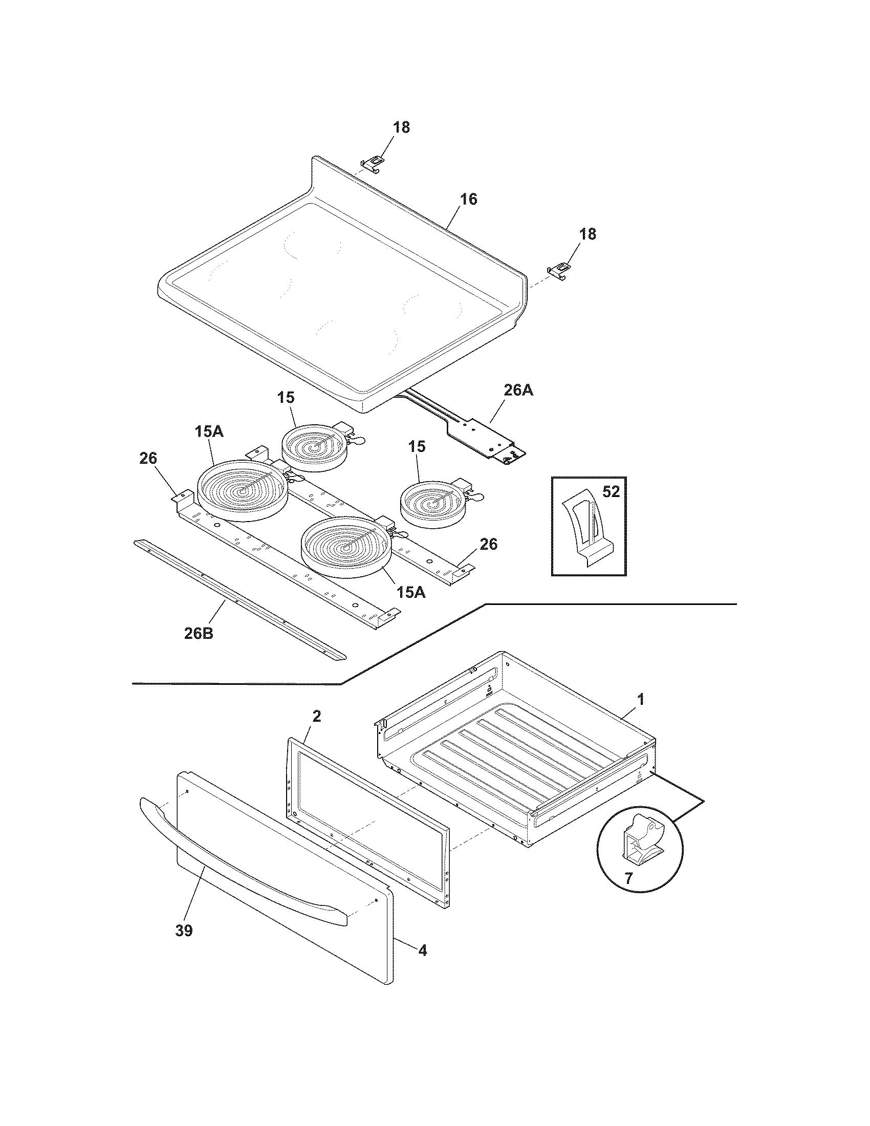 Frigidaire FEF366ECN top/drawer diagram