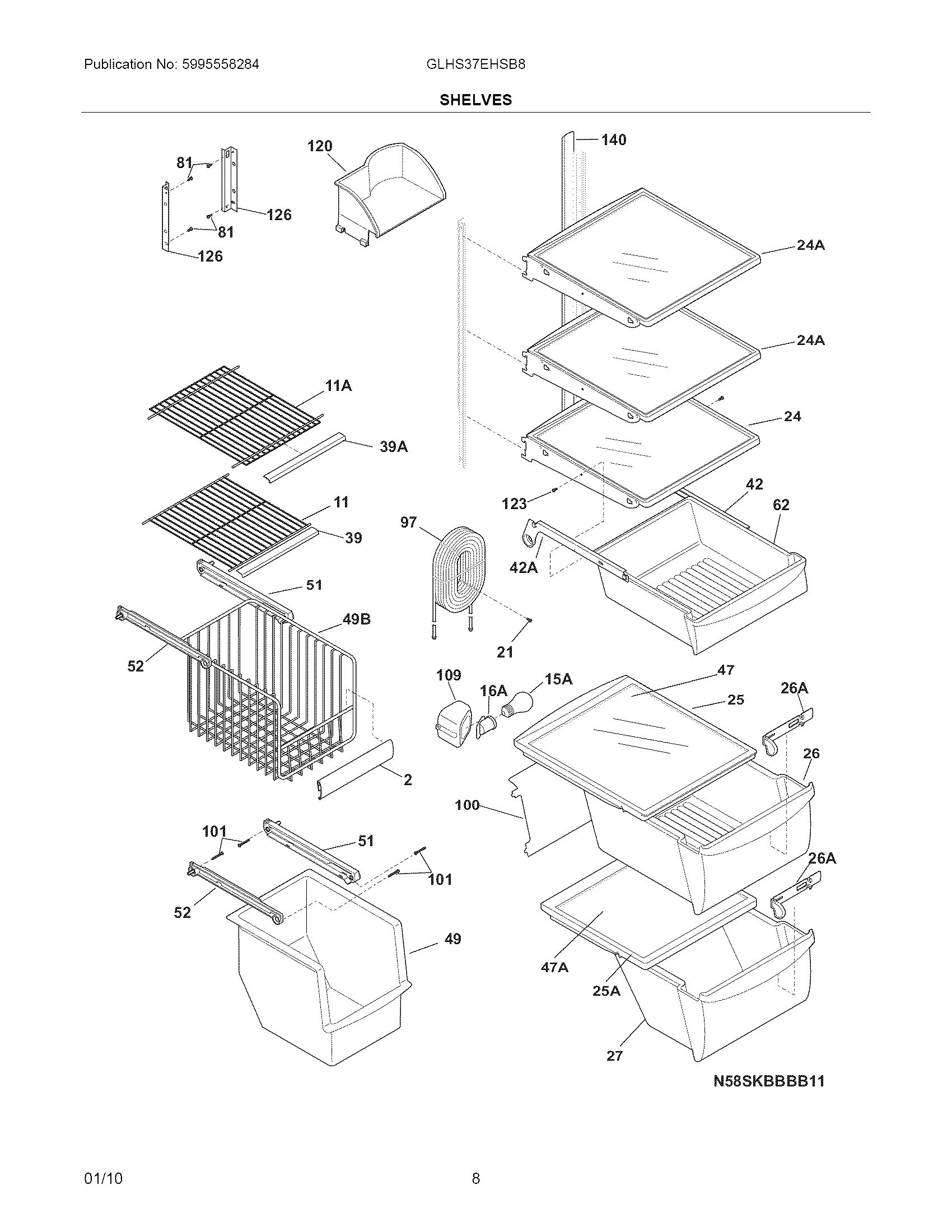 Frigidaire GLHS37EHSB8 shelves diagram