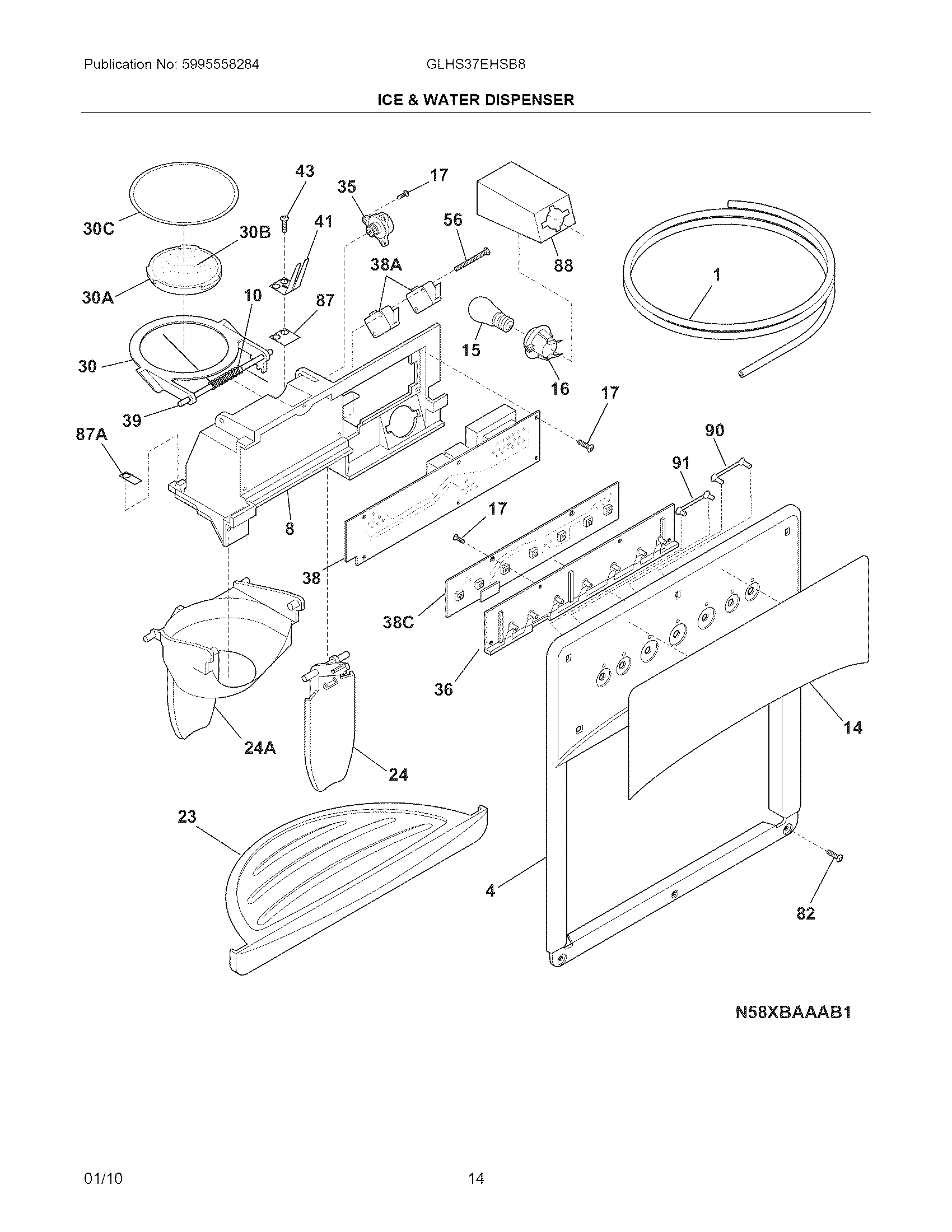 Frigidaire GLHS37EHSB8 ice & water dispenser diagram