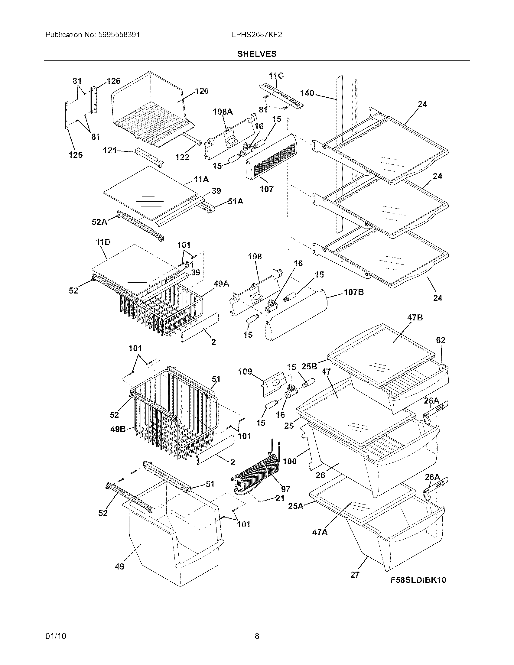 Frigidaire LPHS2687KF2 shelves diagram