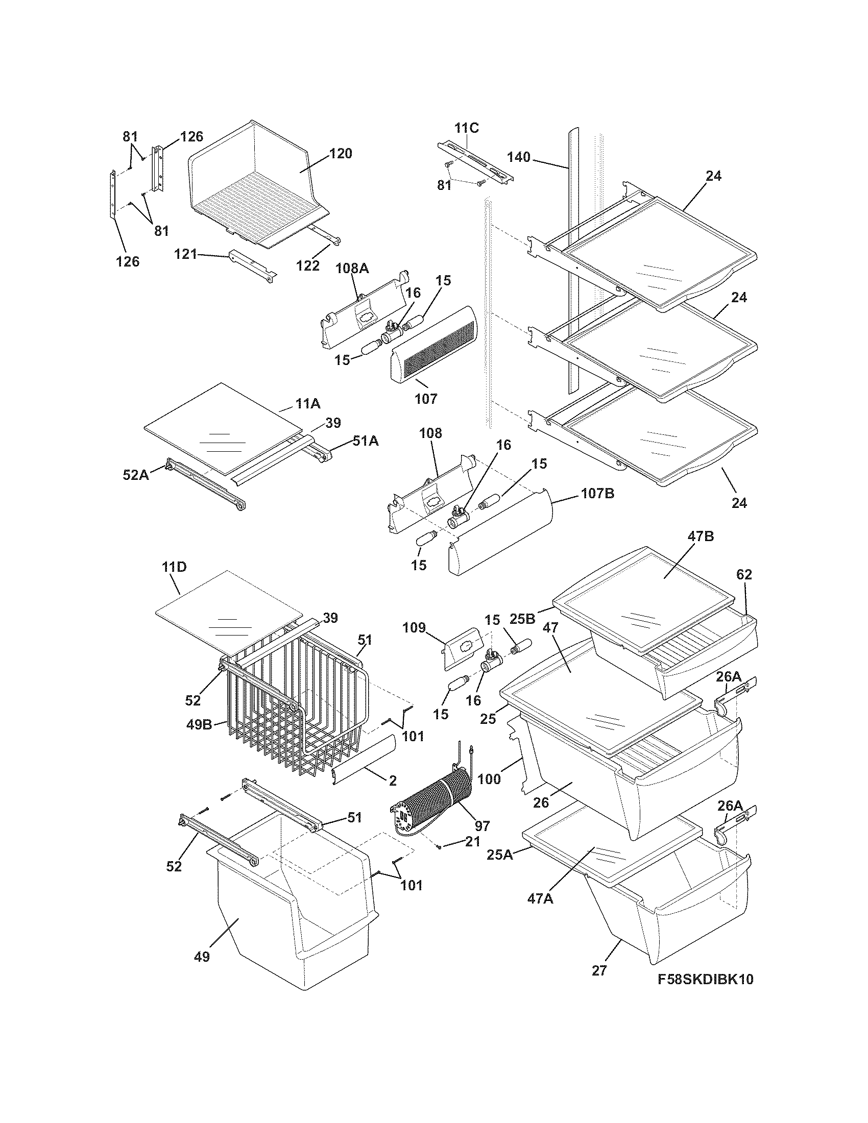 Frigidaire FGHS2667KW2 shelves diagram