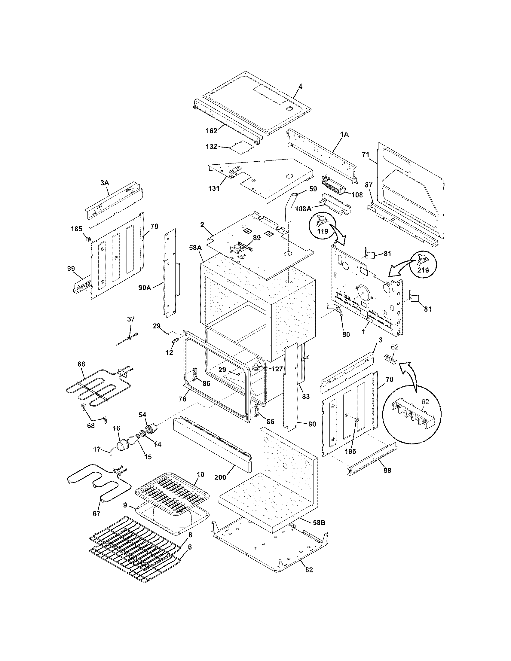 Frigidaire FED355EBD body diagram