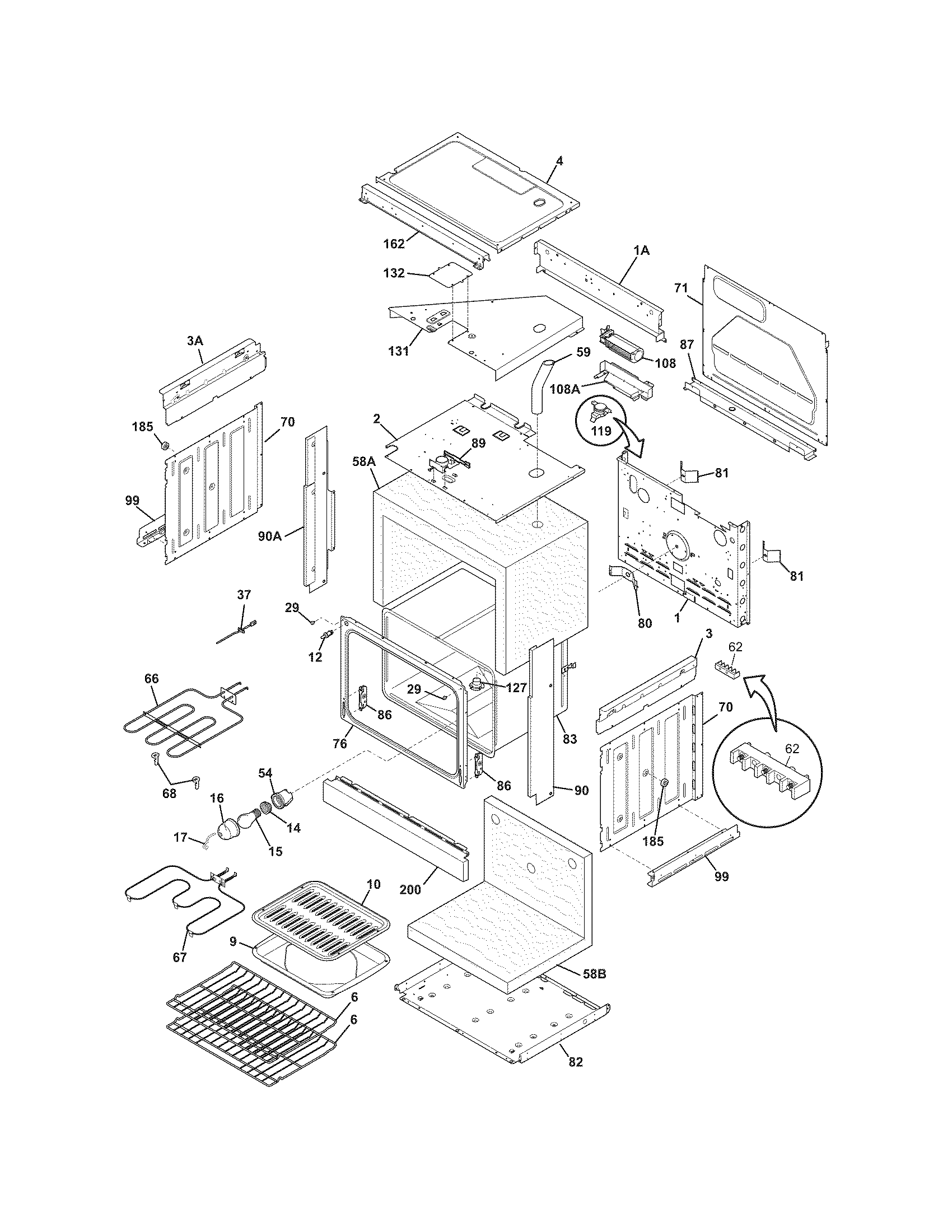 Frigidaire FED355ESF body diagram