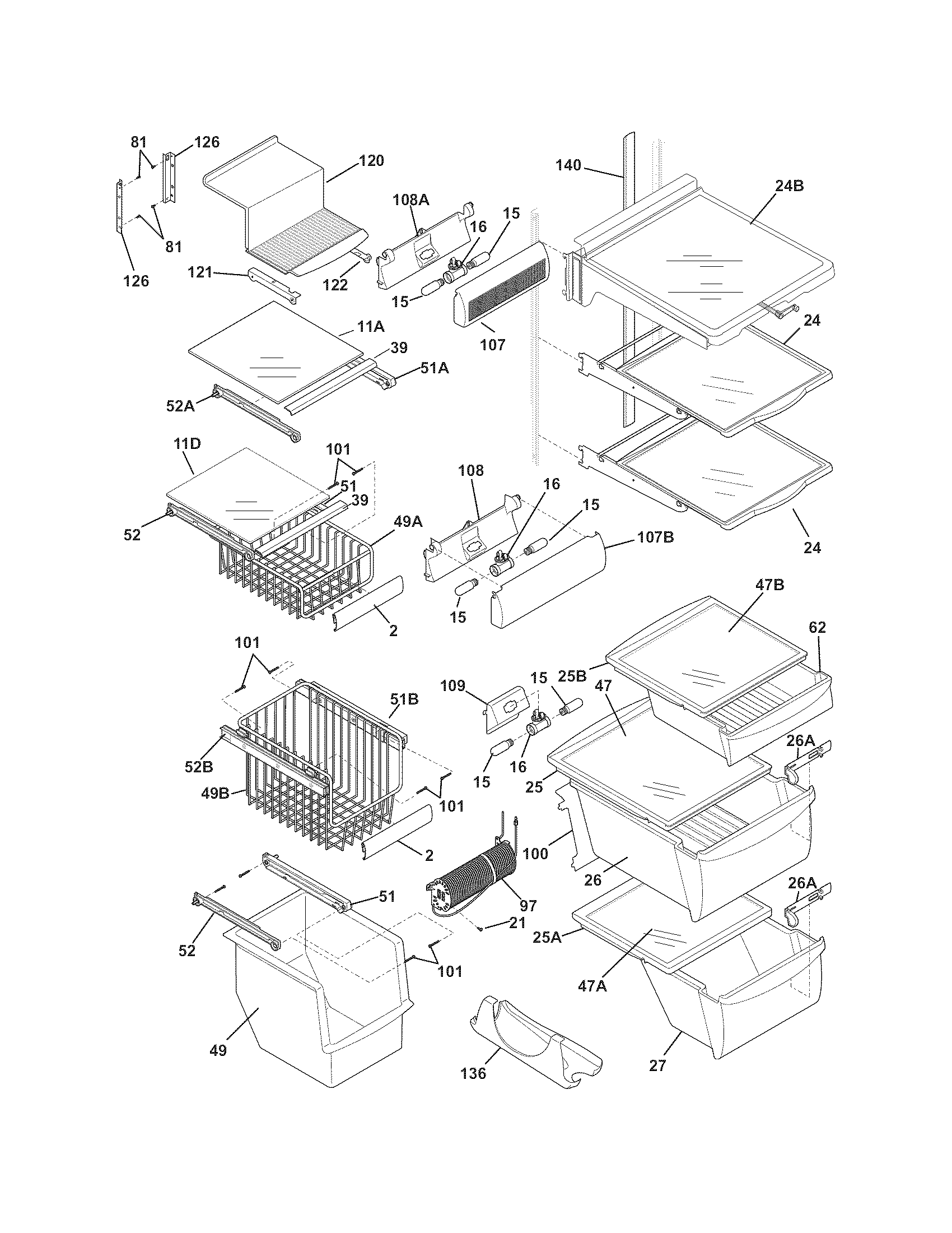 Frigidaire FPHS2399KF2 shelves diagram