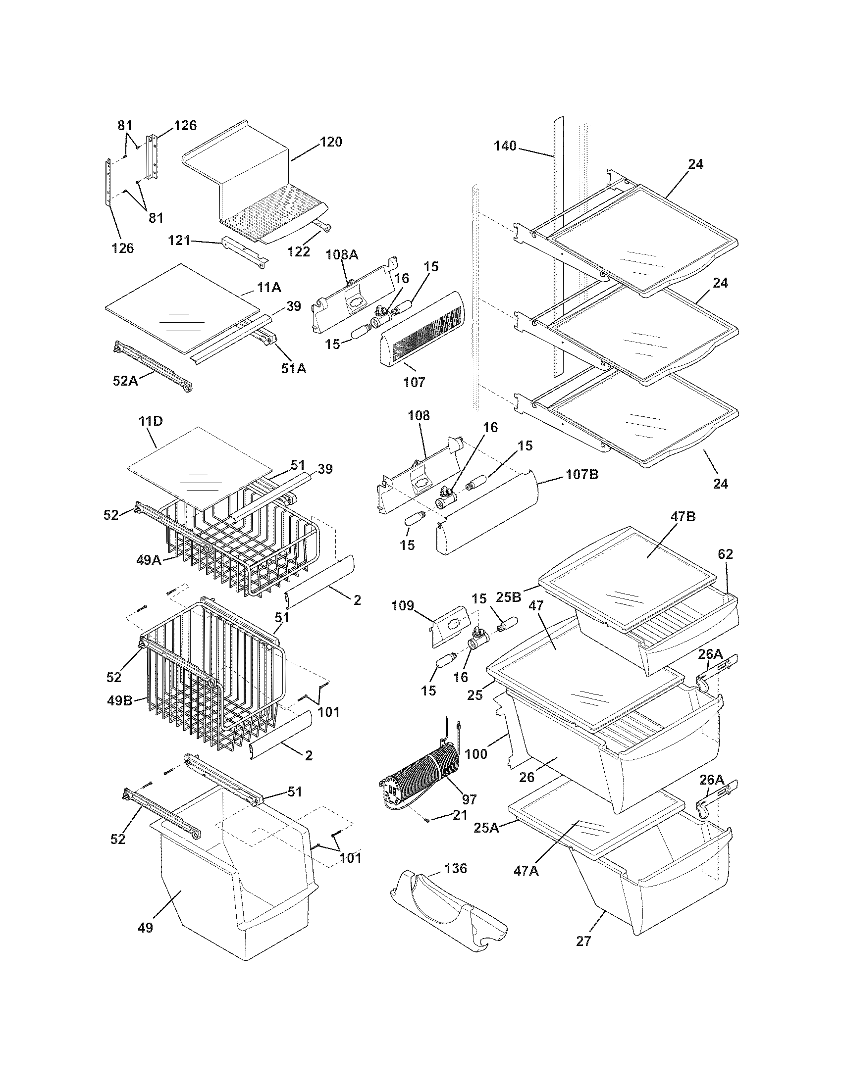 Frigidaire FGHS2369KE2 shelves diagram