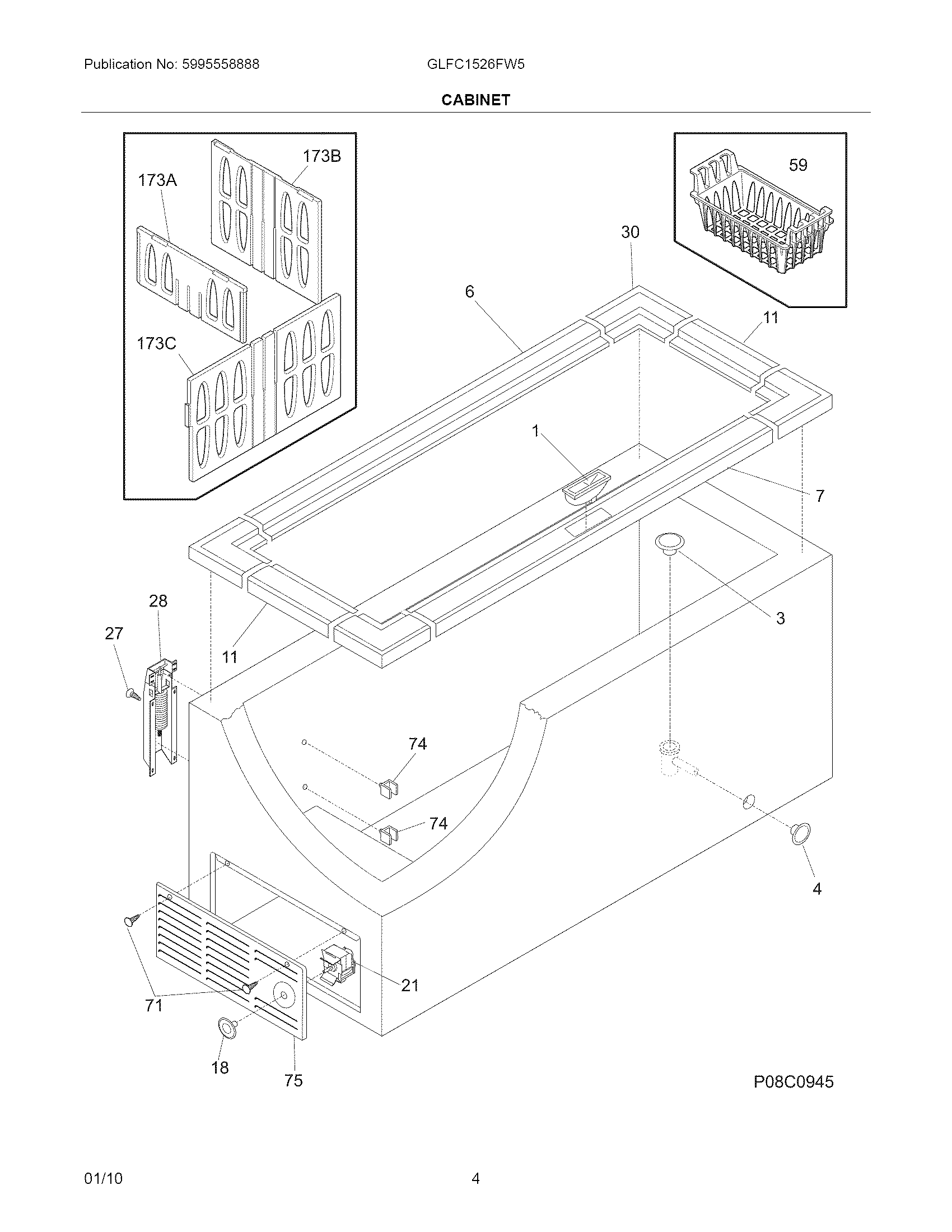 Frigidaire GLFC1526FW5 cabinet diagram