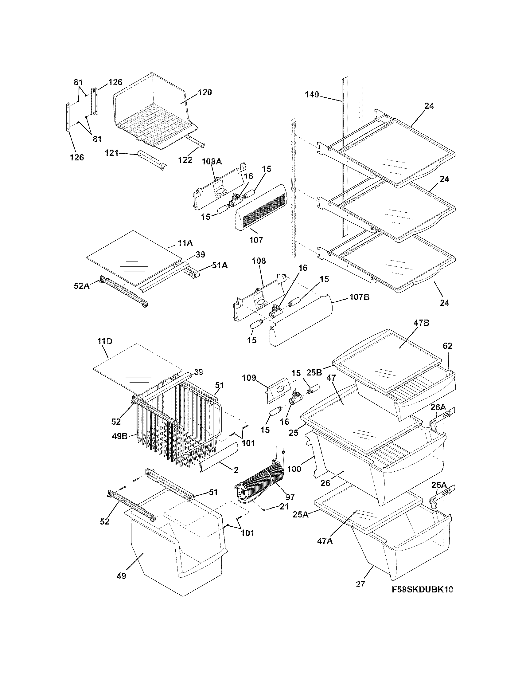 Frigidaire FGHS2367KP2 shelves diagram