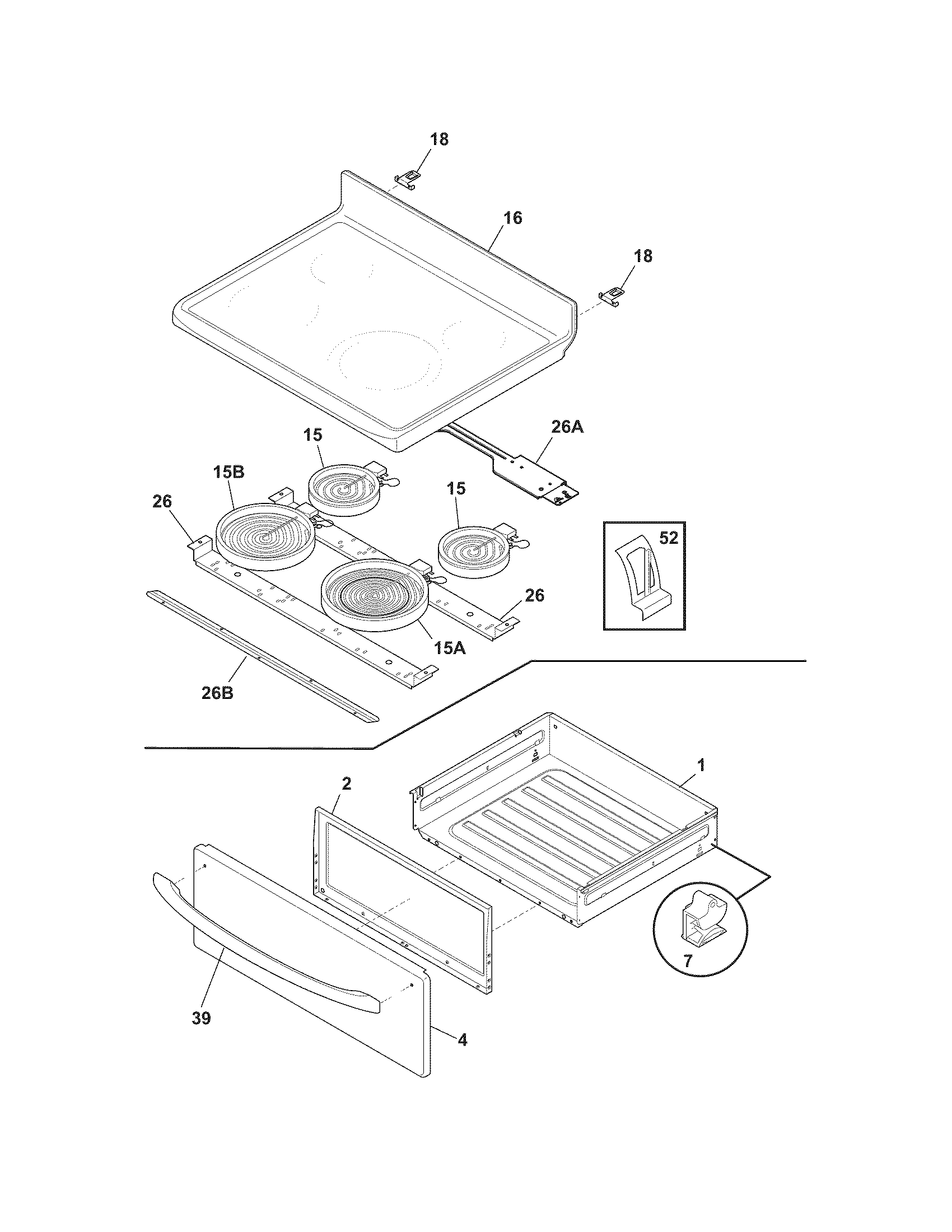Frigidaire FEF368GMG top/drawer diagram