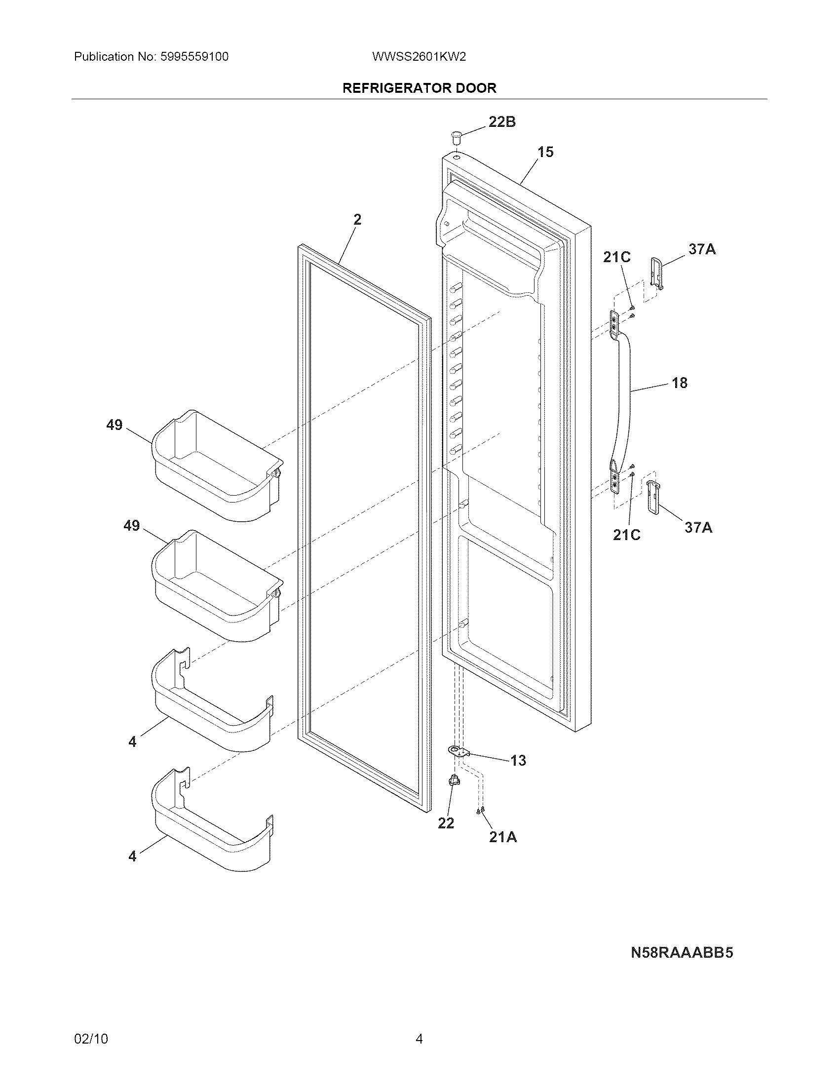 White-Westinghouse WWSS2601KW2 refrigerator door diagram