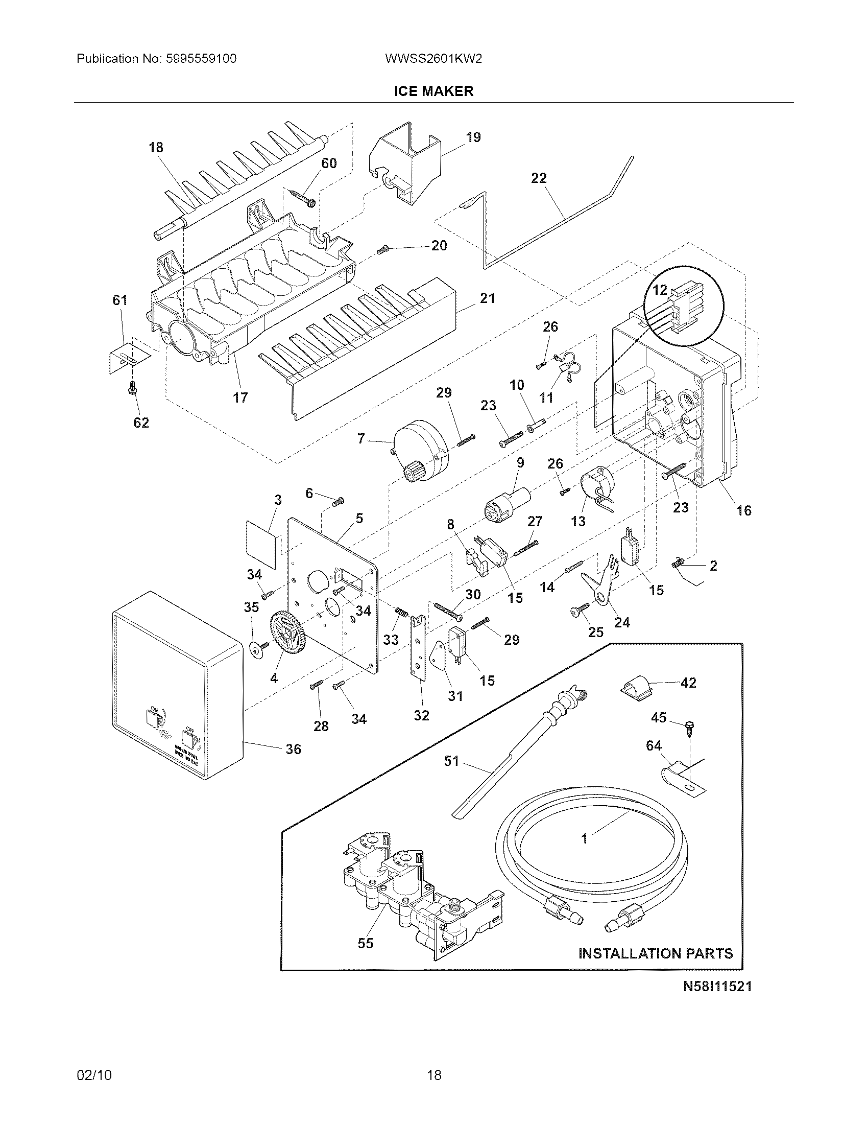 White-Westinghouse WWSS2601KW2 ice maker diagram