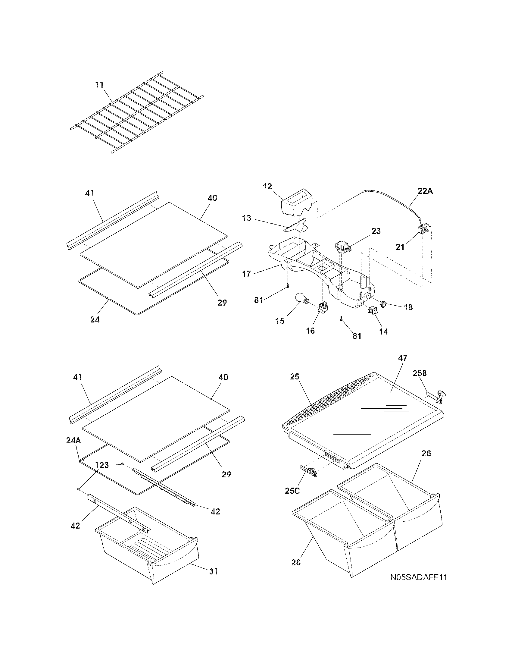 Frigidaire FFHT2117LW0 shelves diagram