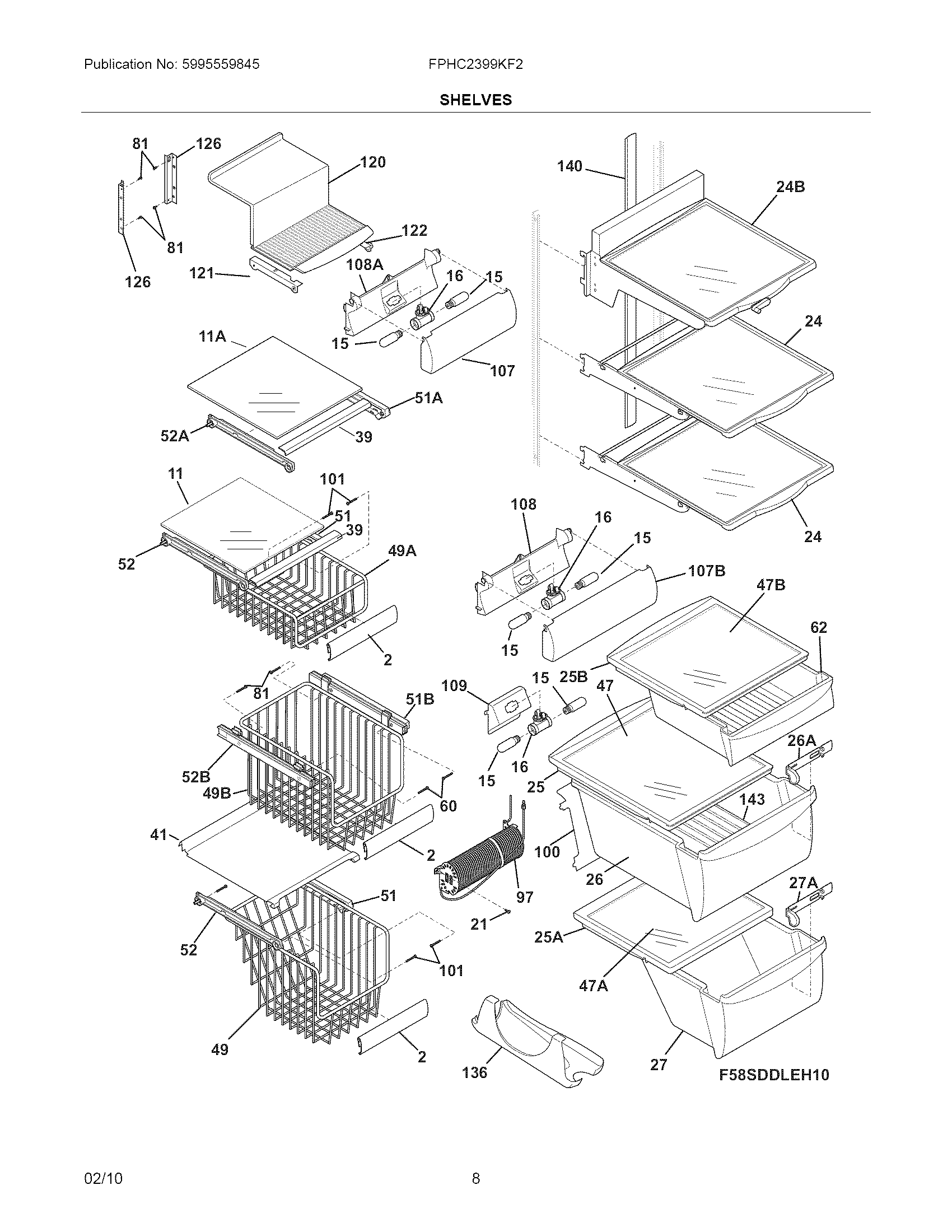 Frigidaire FPHC2399KF2 shelves diagram