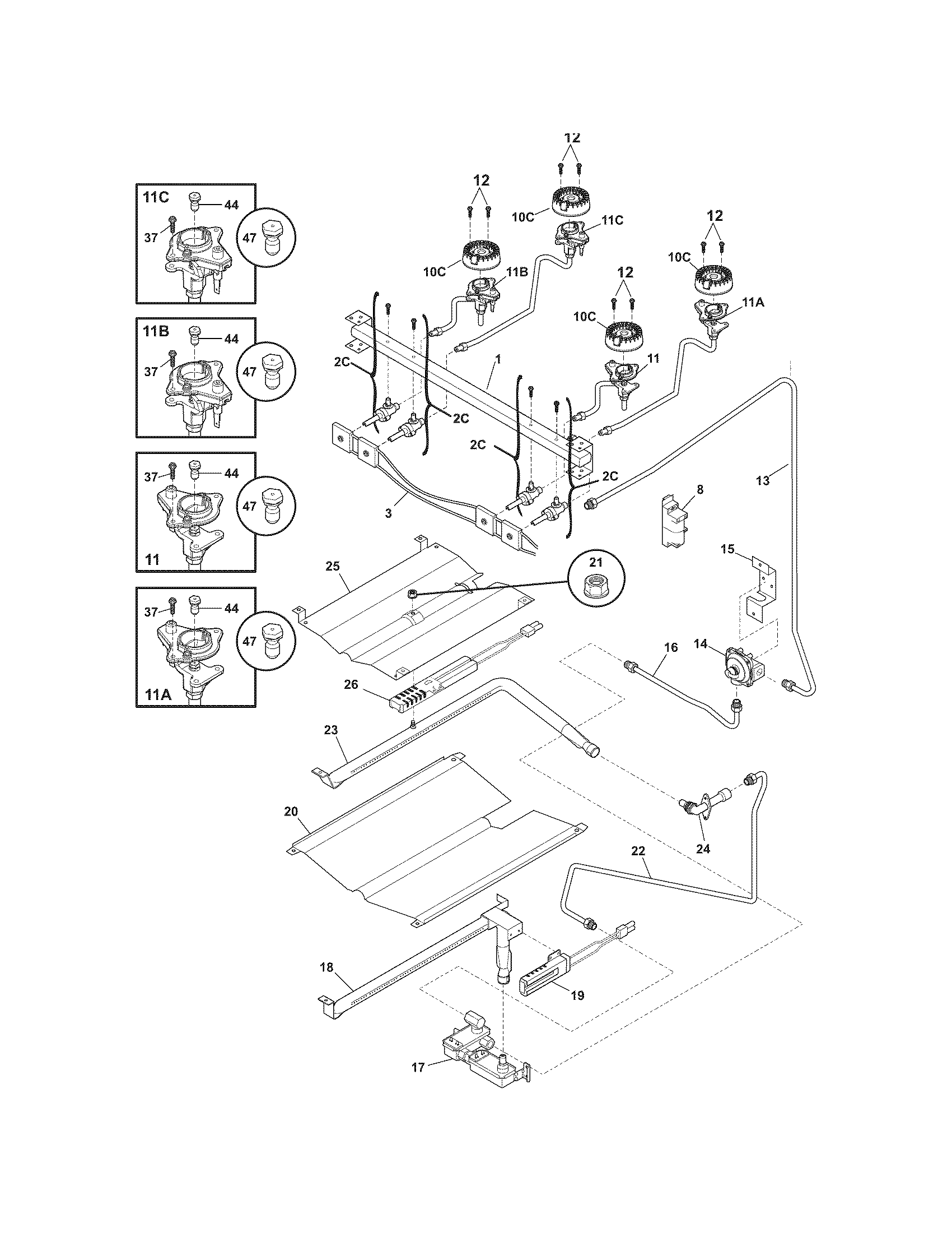 Frigidaire FFGF3021LWA burner diagram
