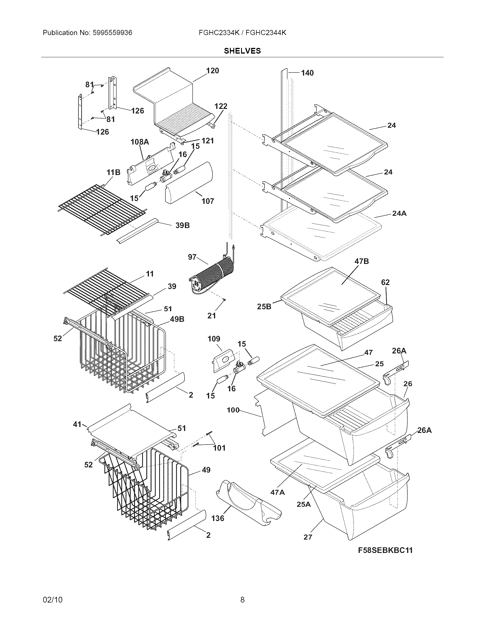 Frigidaire FGHC2334KP2 shelves diagram