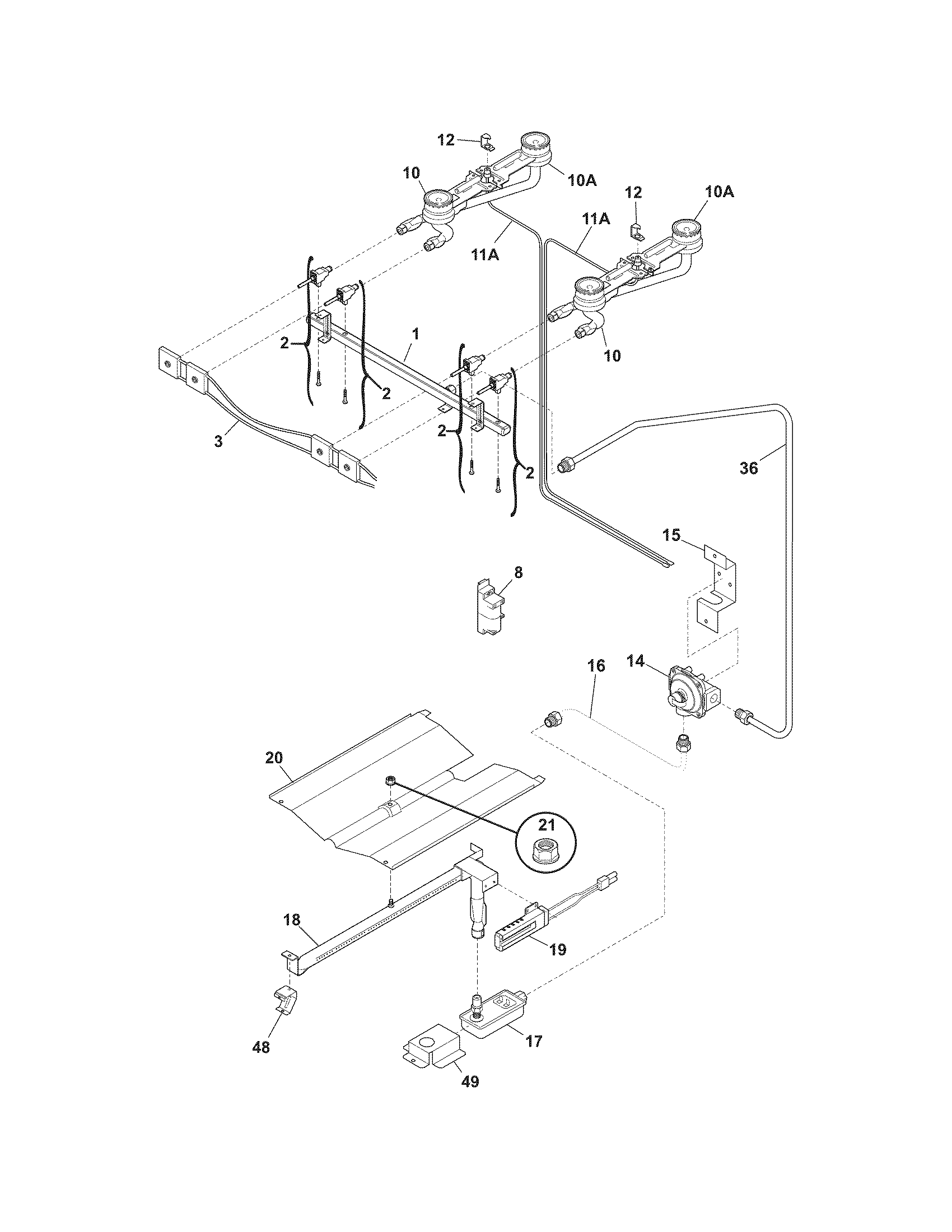 Frigidaire FFGF3011LBA burner diagram