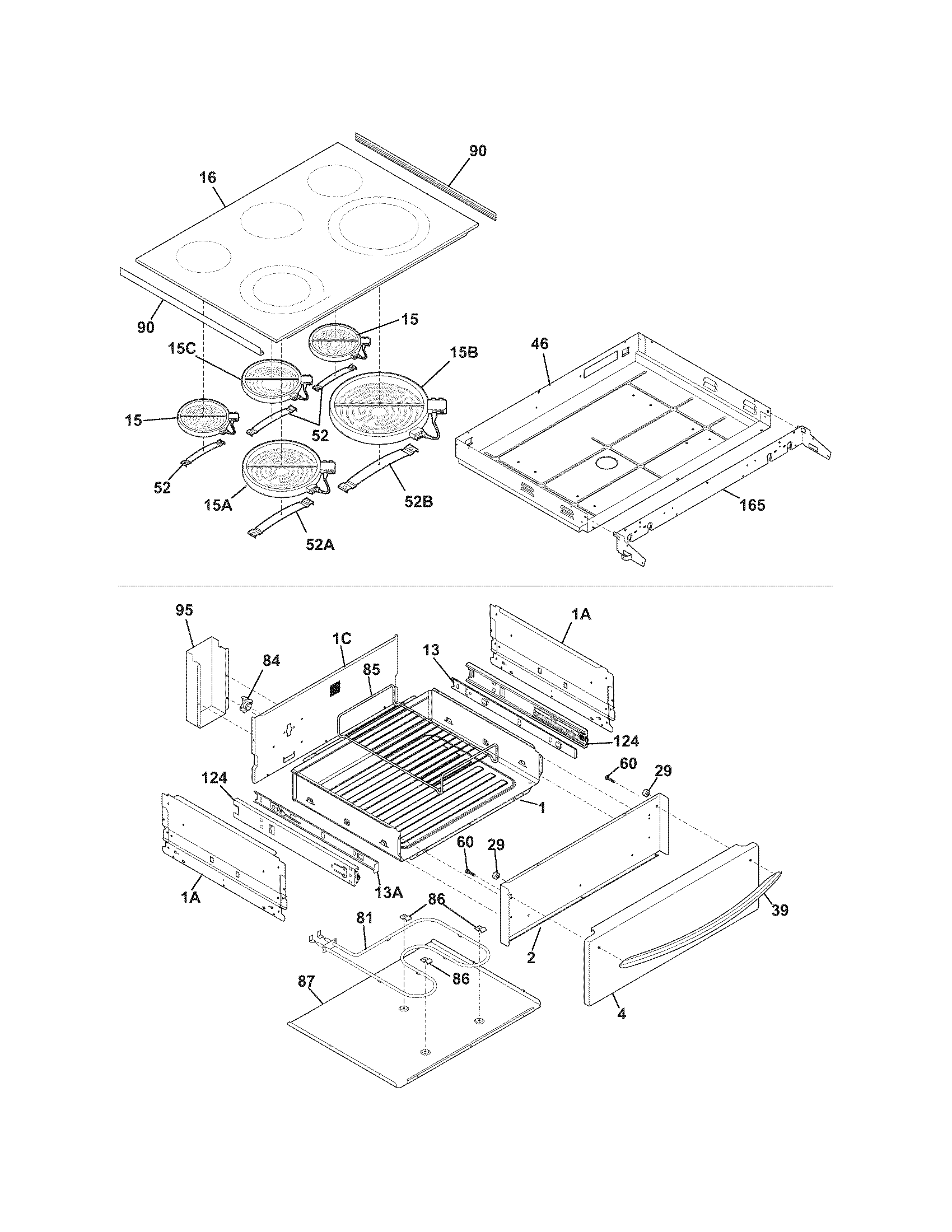 Frigidaire FGES3065KBB top/drawer diagram