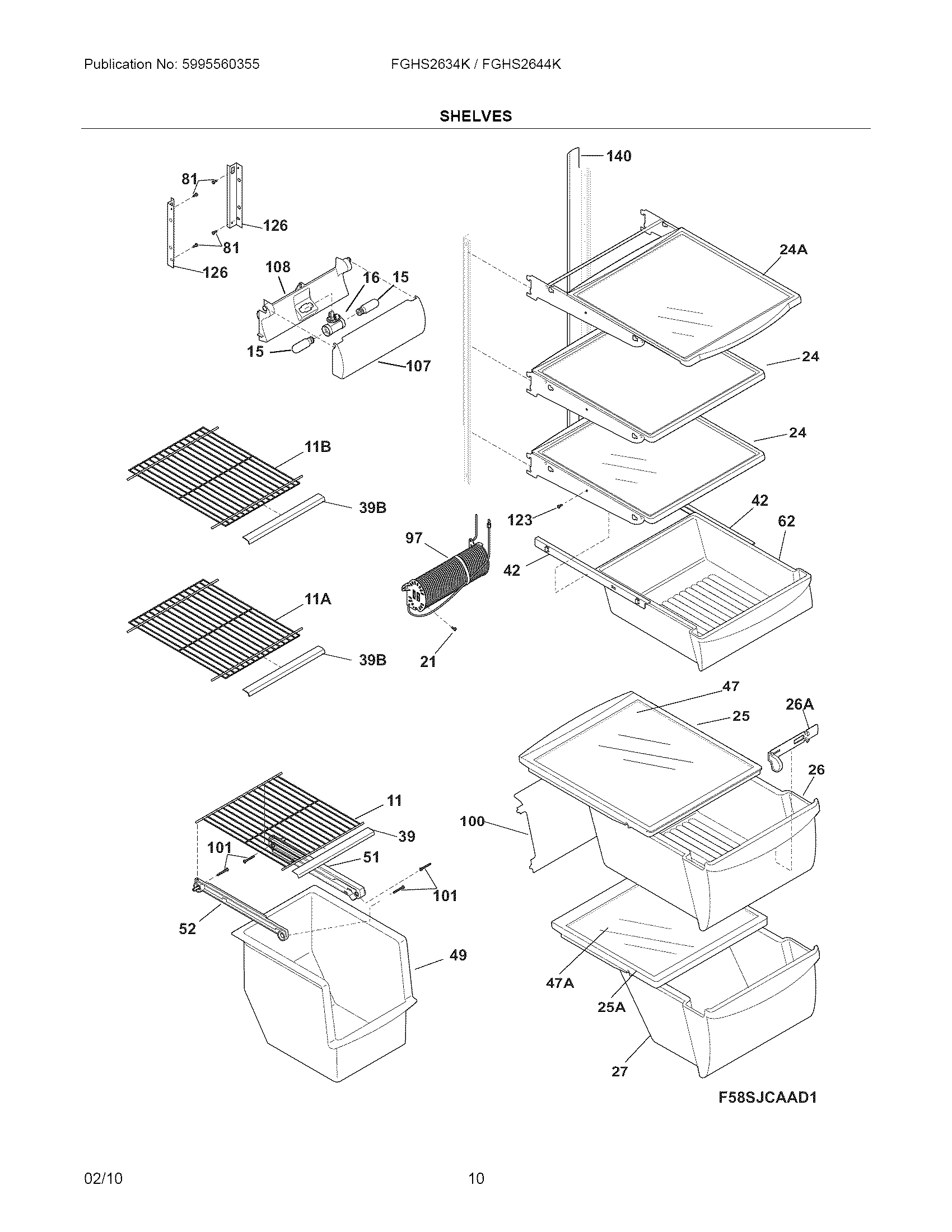 Frigidaire FGHS2634KQ2 shelves diagram