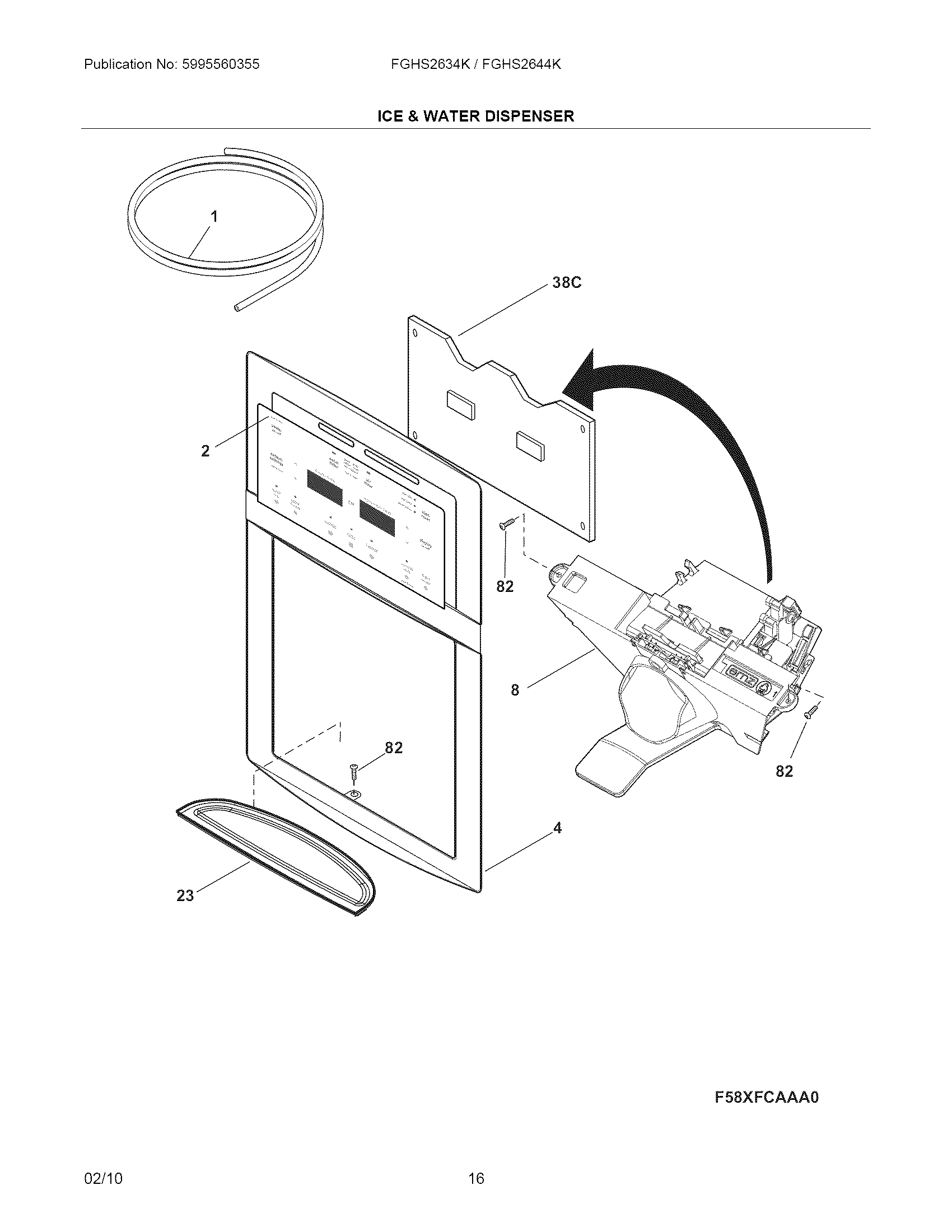 Frigidaire FGHS2634KQ2 ice & water dispenser diagram