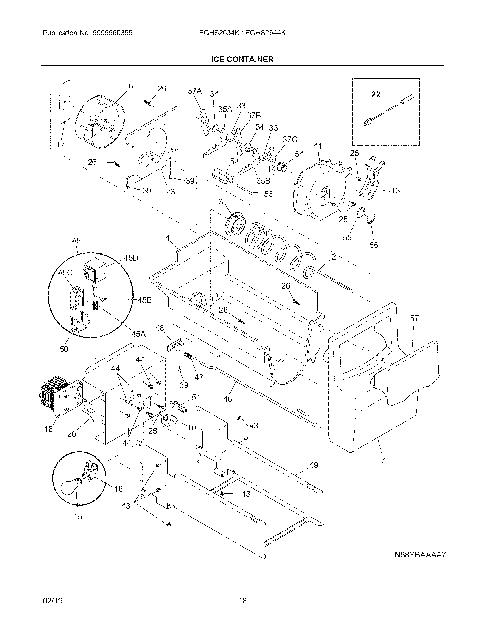 Frigidaire FGHS2634KQ2 ice container diagram