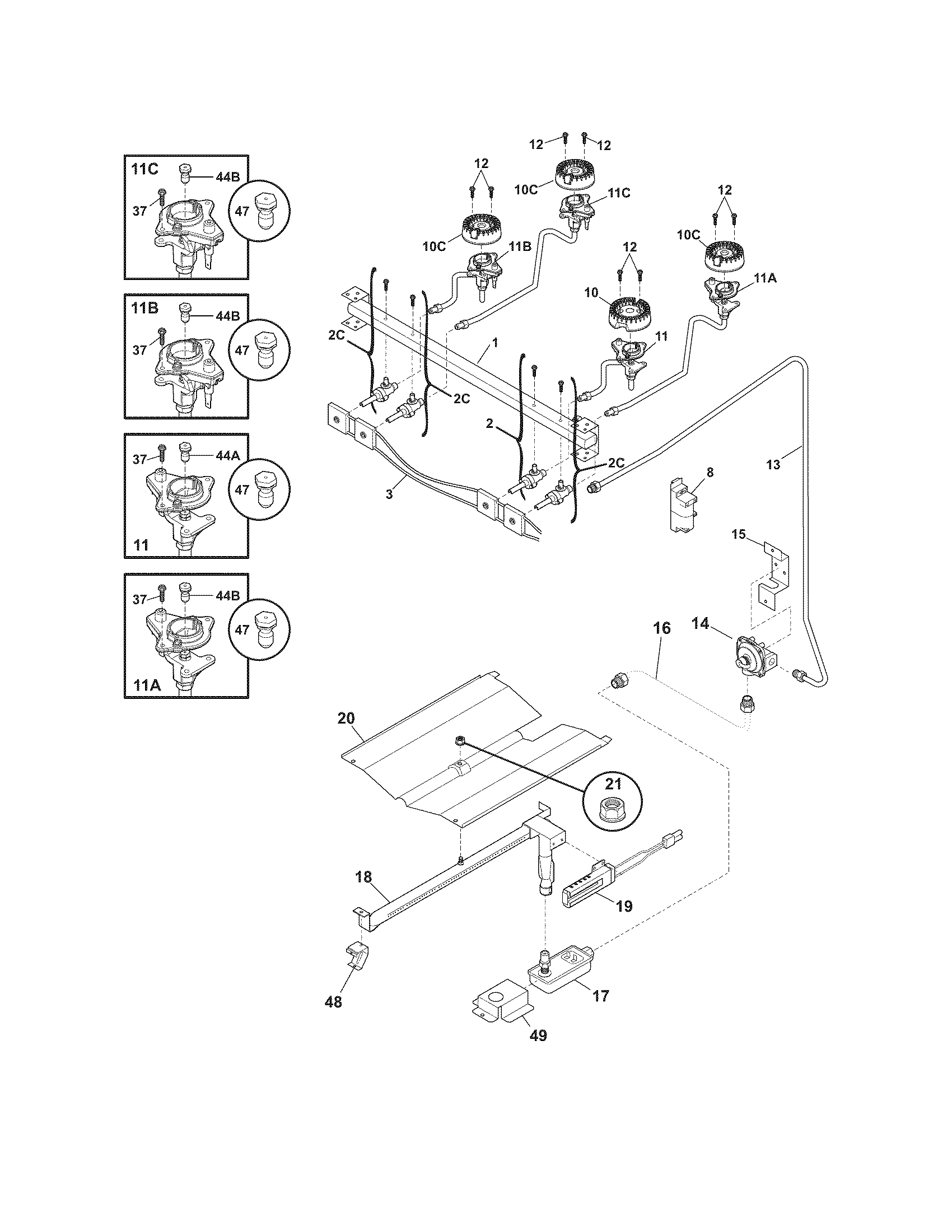 Frigidaire FFGF3015LBA burner diagram