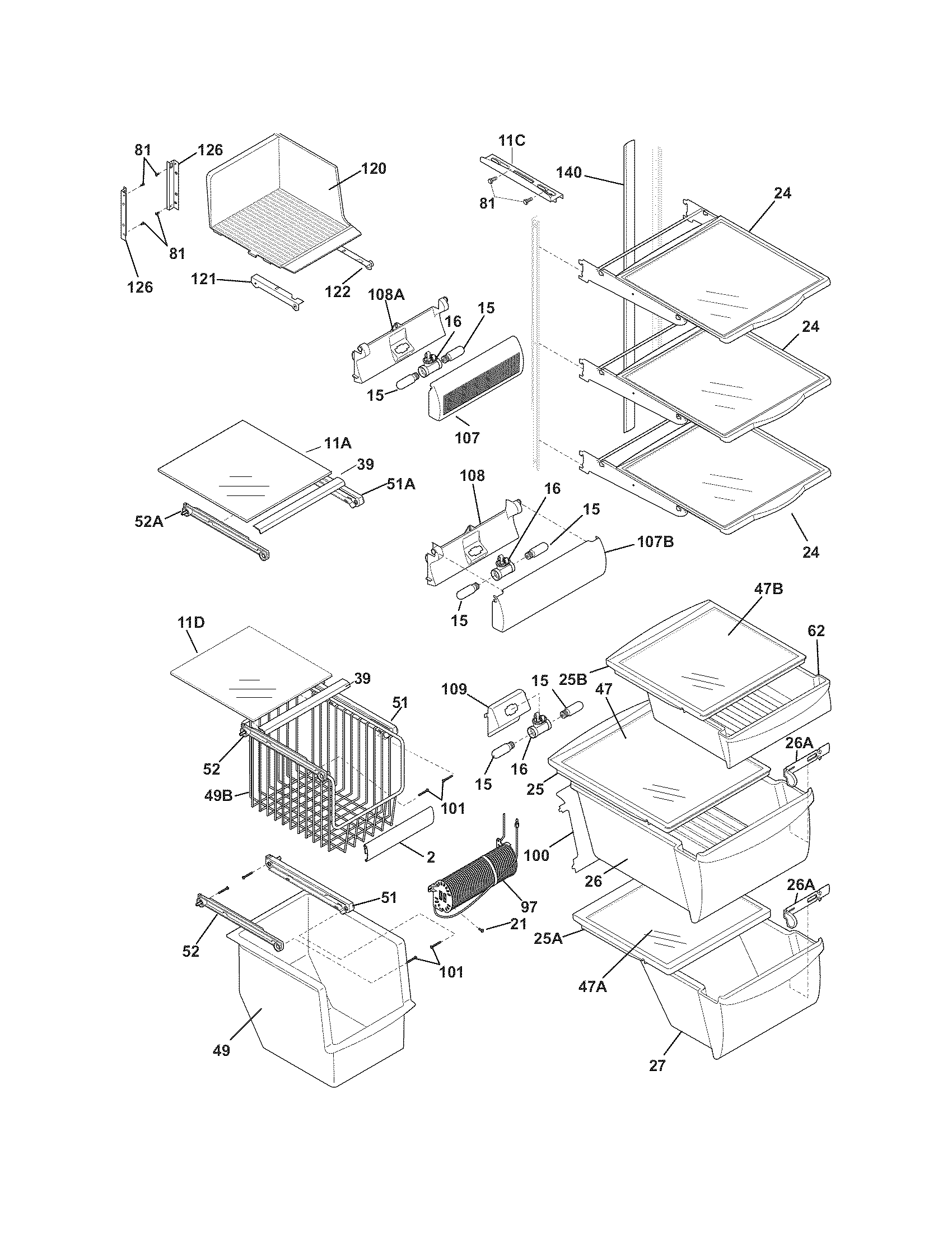 Frigidaire FPHS2687KF3 shelves diagram
