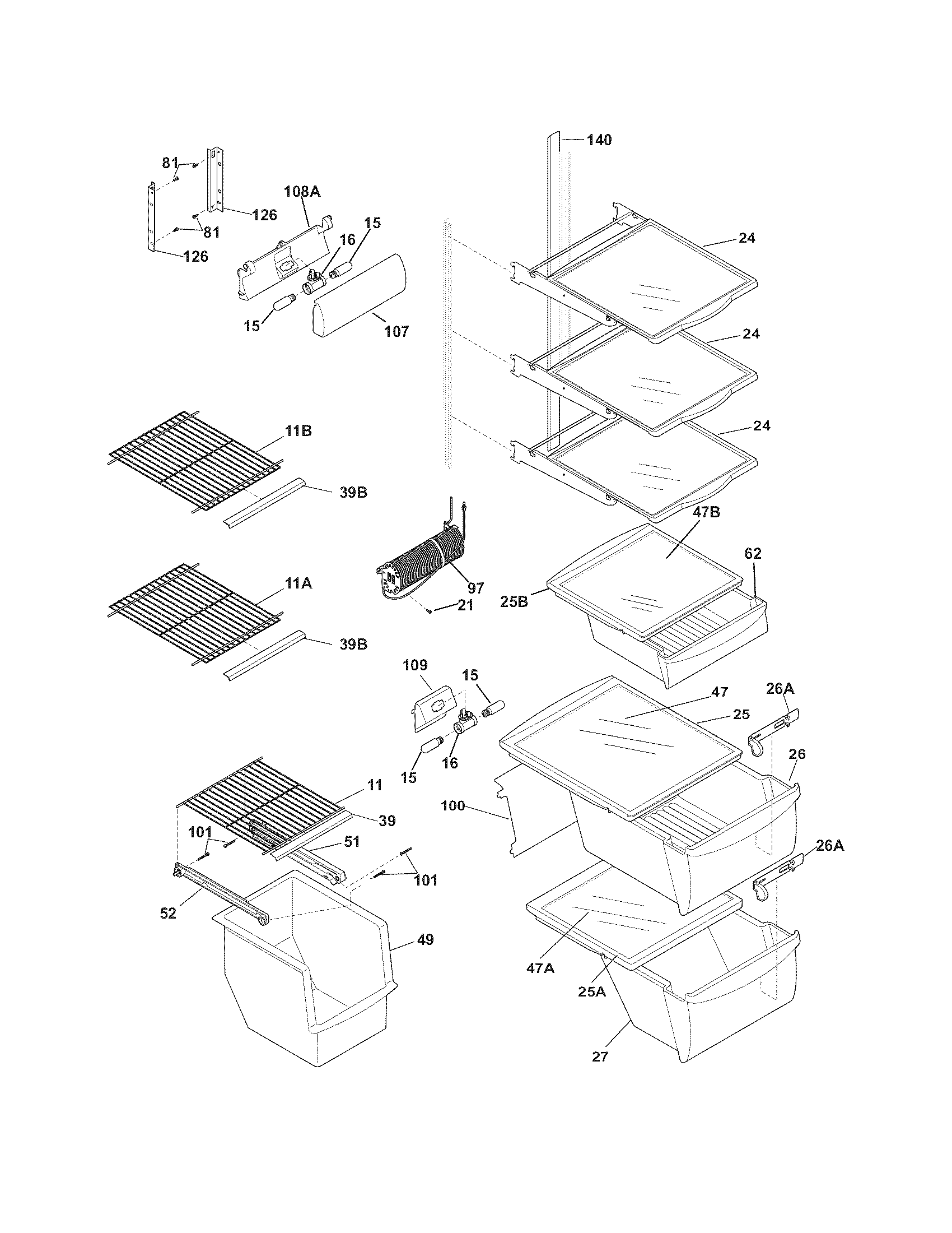 Frigidaire FGHS2365KF4 shelves diagram