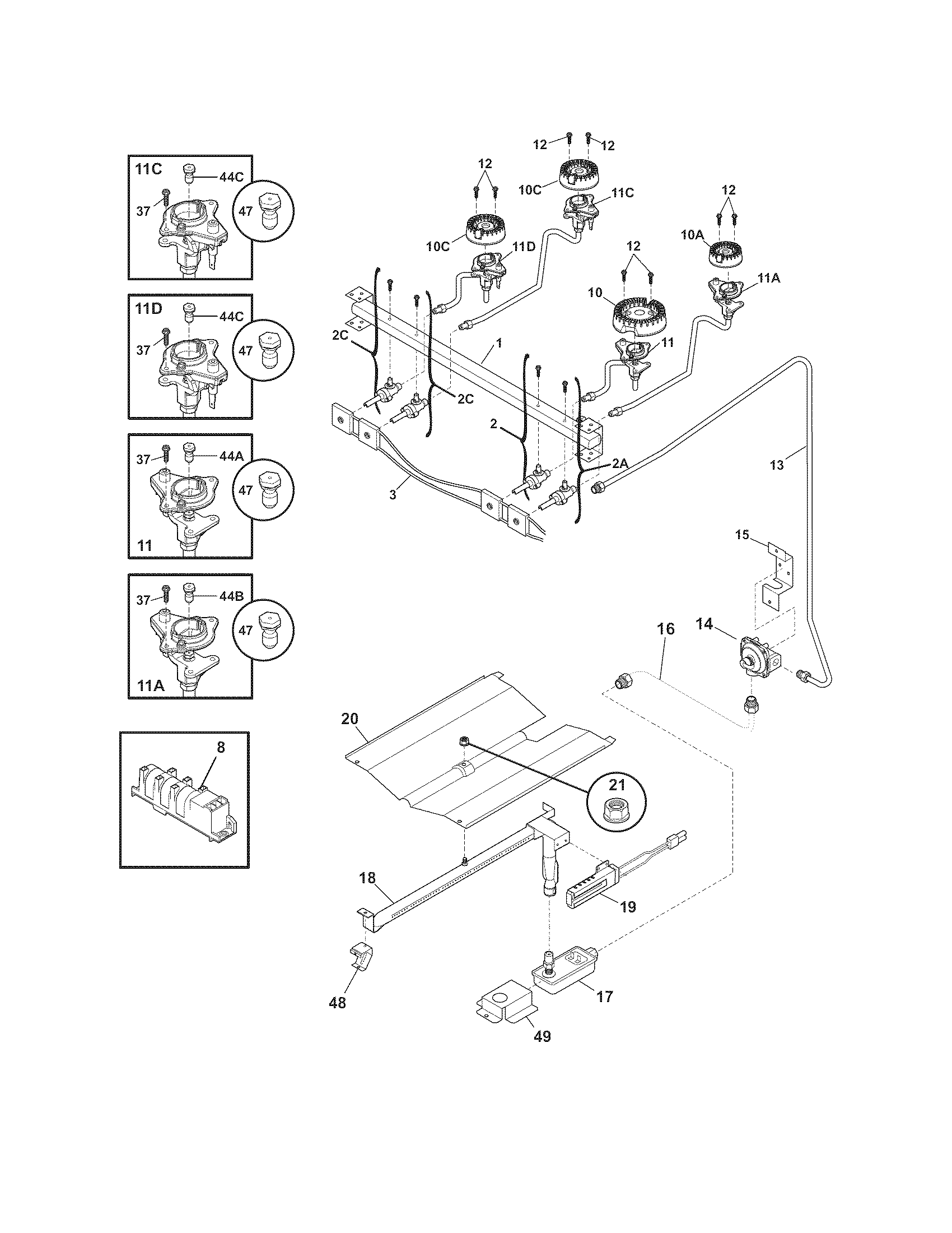 Frigidaire FFGF3017LWA burner diagram