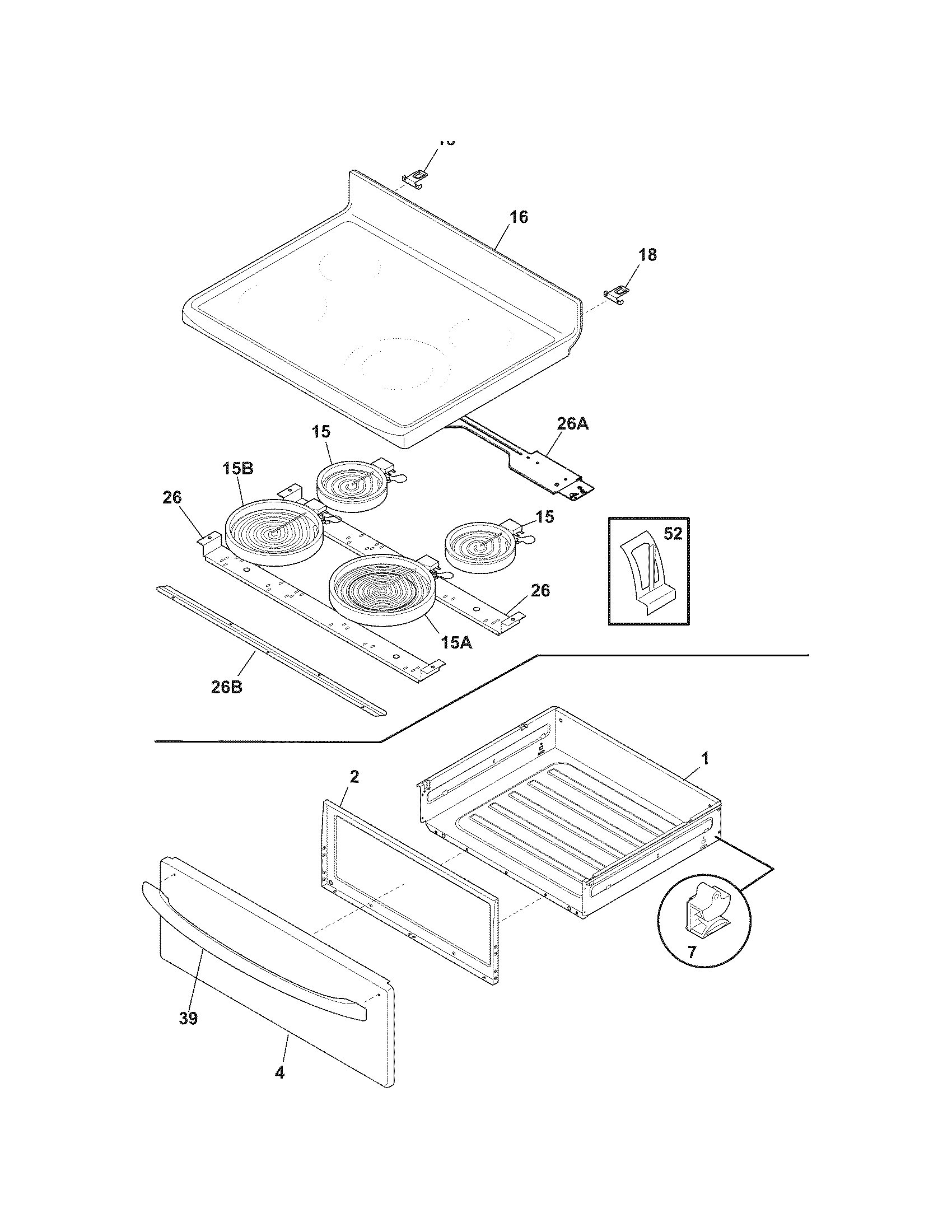 Frigidaire CFEF368JCB top/drawer diagram
