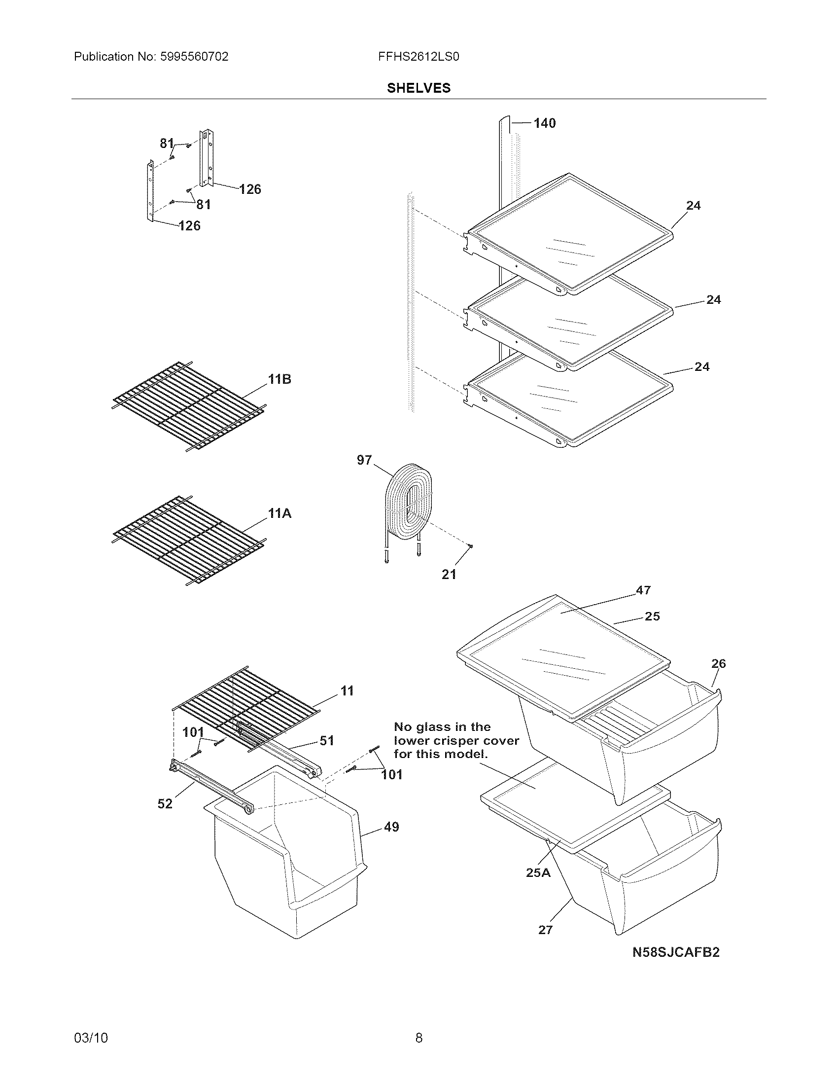 Frigidaire FFHS2612LS0 shelves diagram