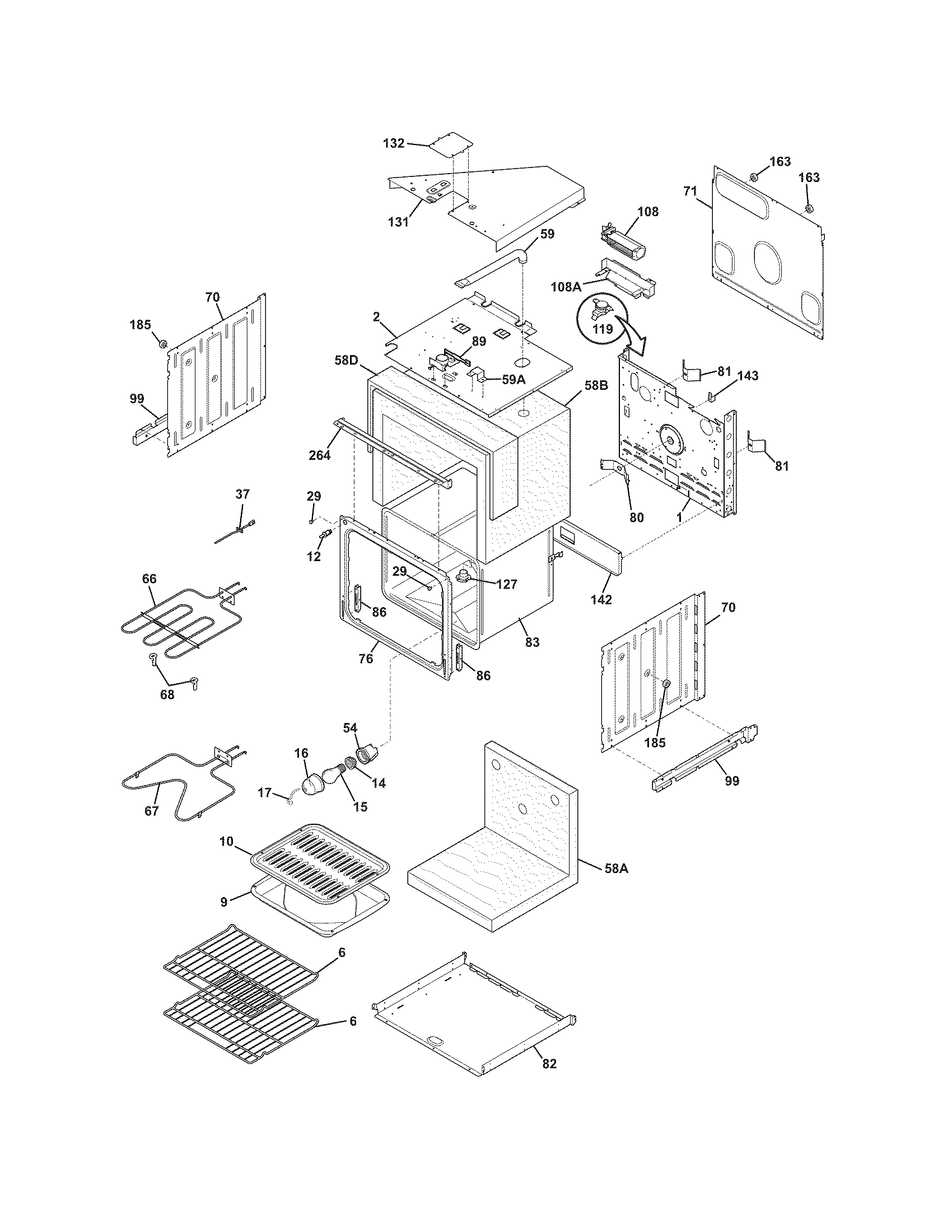Frigidaire FFET2725LWA upper oven diagram