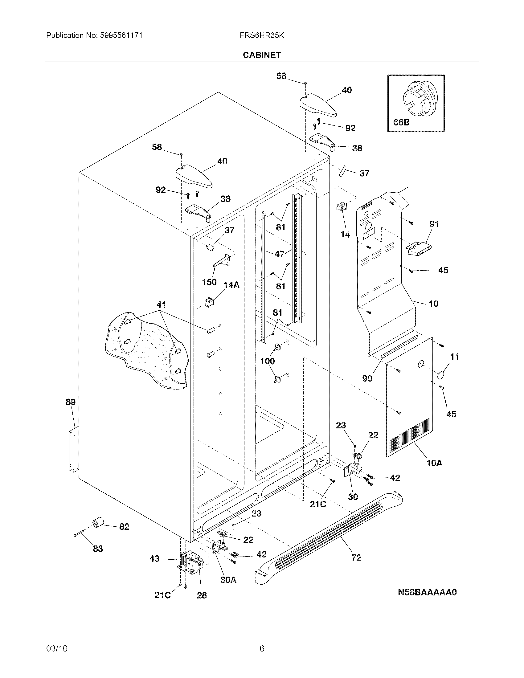 Frigidaire FRS6HR35KW1 cabinet diagram