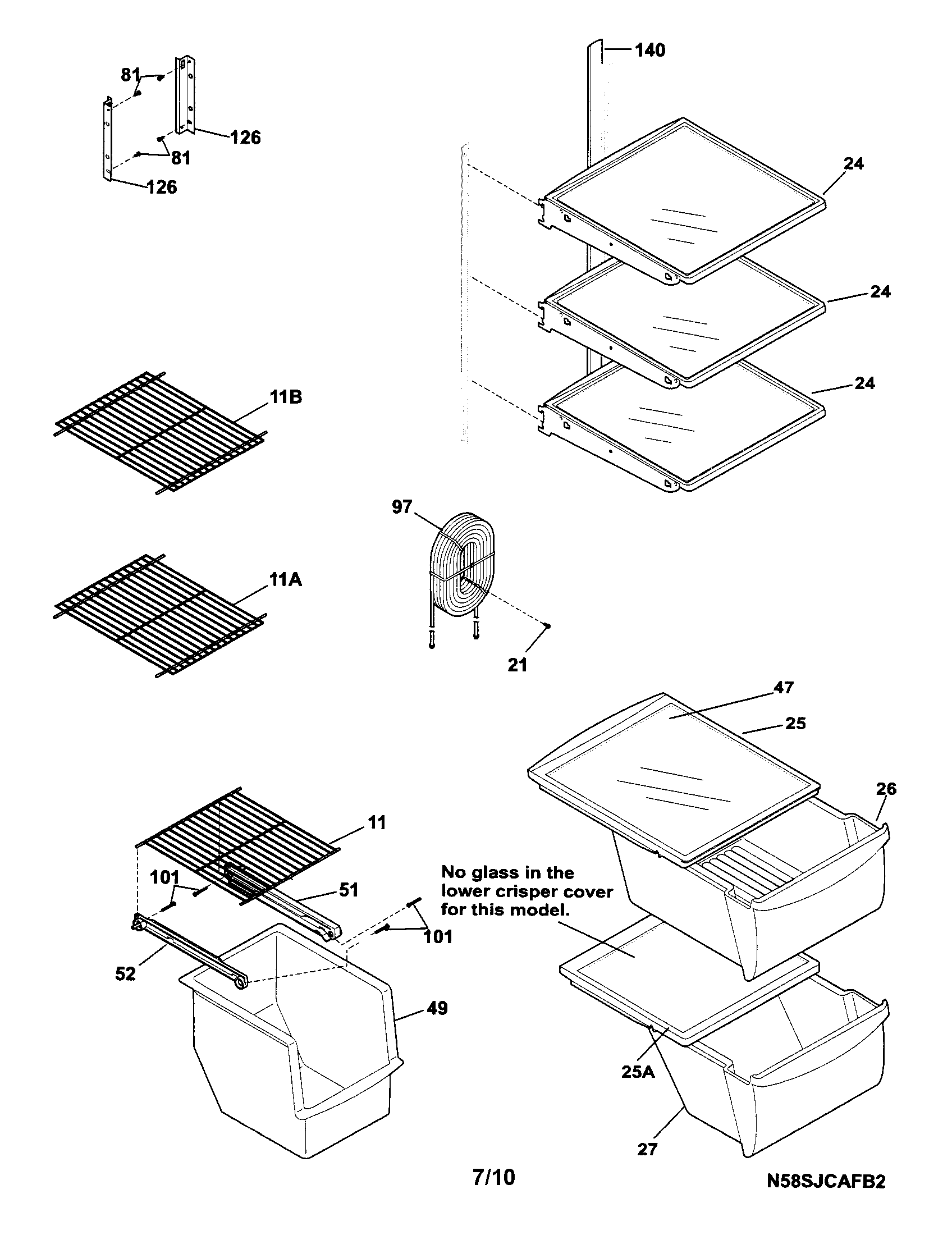 Frigidaire FRS6HR35KW1 shelves diagram