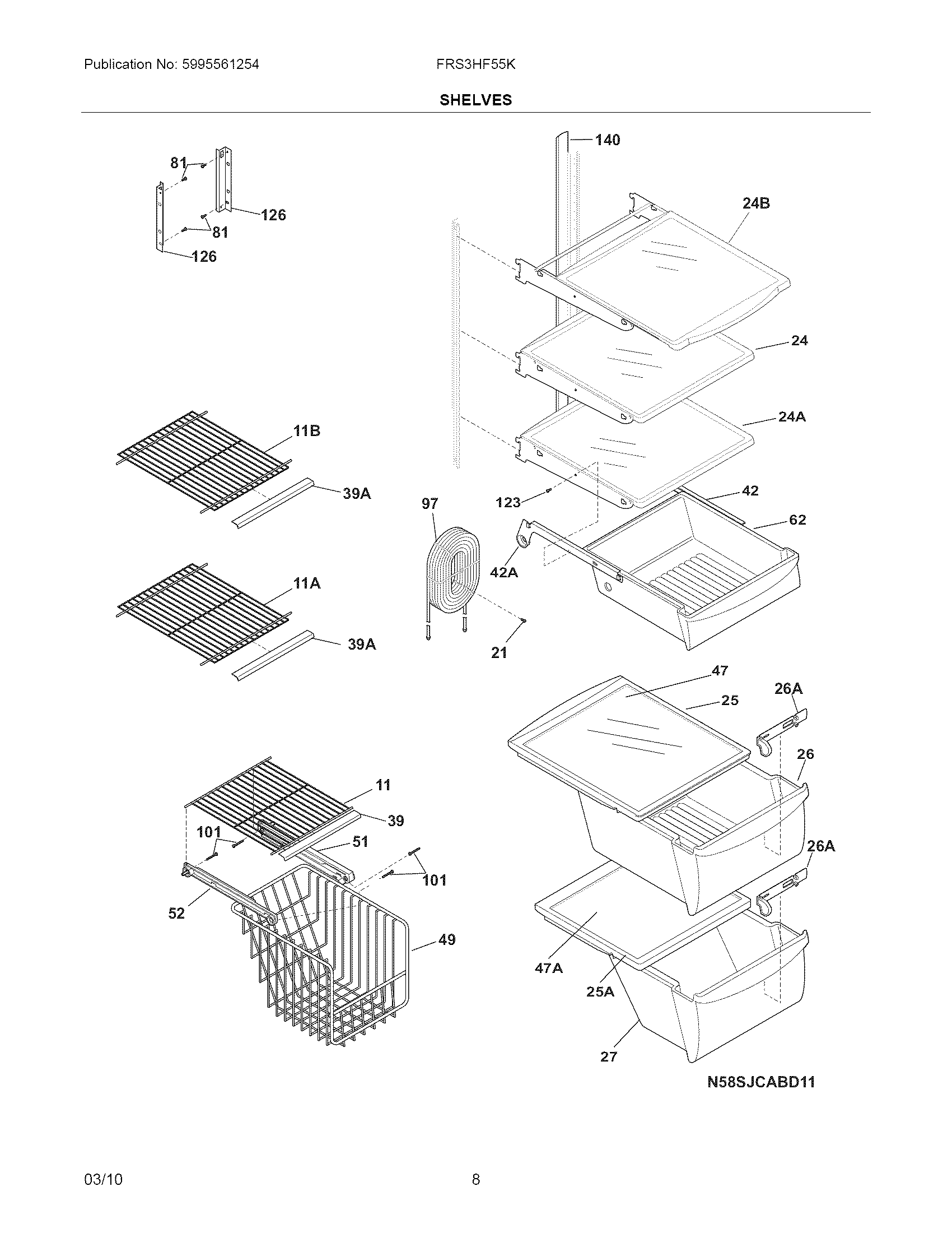 Frigidaire FRS3HF55KS2 shelves diagram